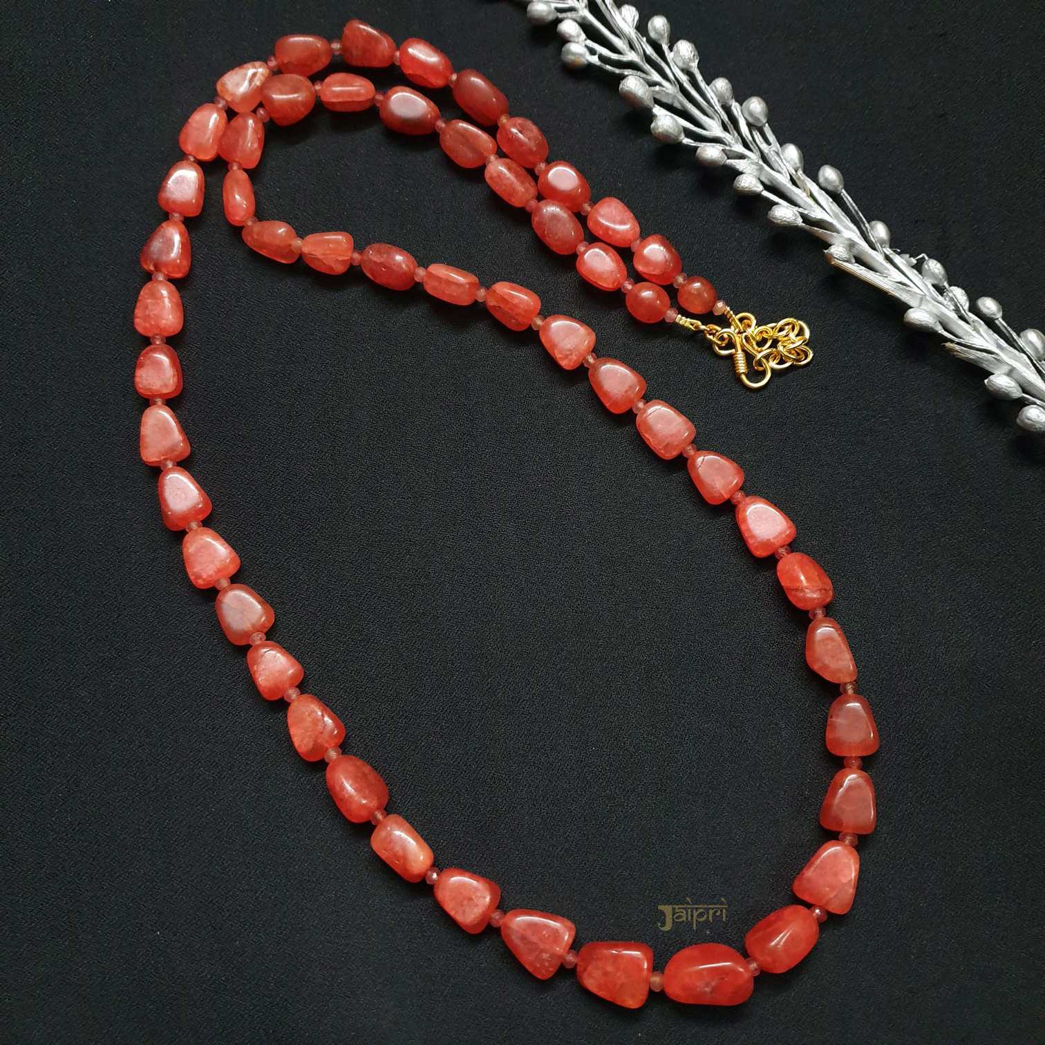Orange Stone Beads Long Necklace