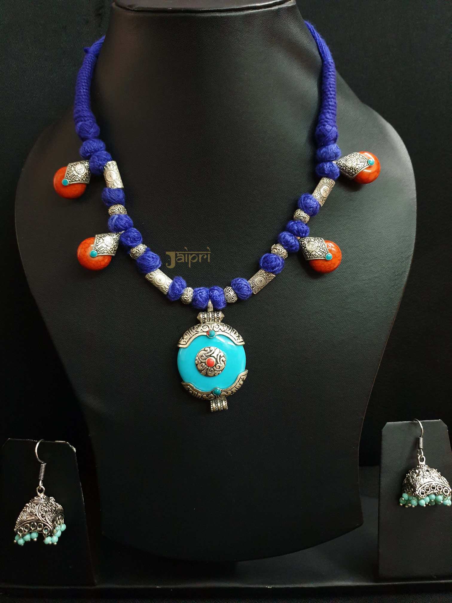 Turquoise Stone, Choker Necklace With Jhumki Earrings
