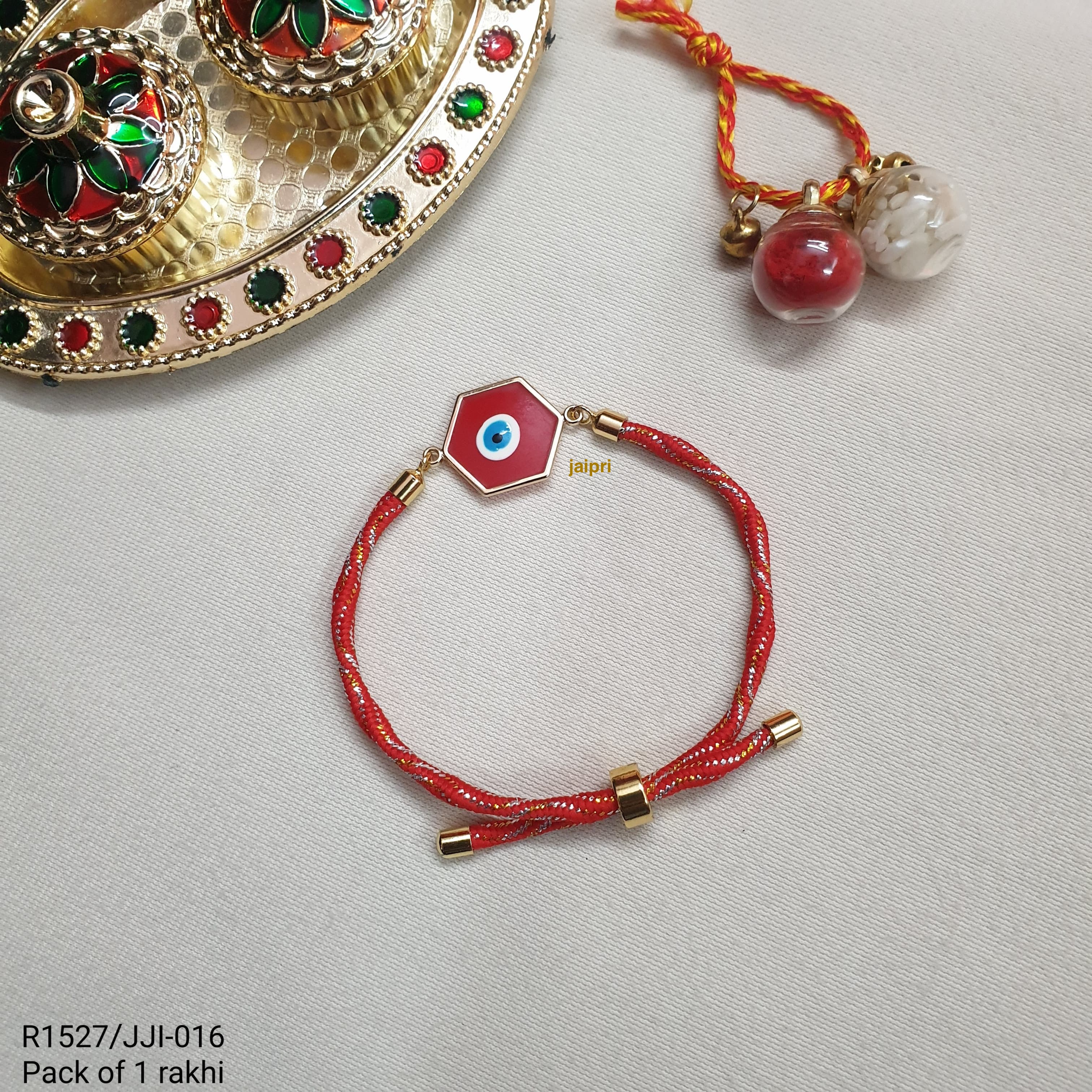 Red Hexagon Evil Eye Bracelet Rakhi