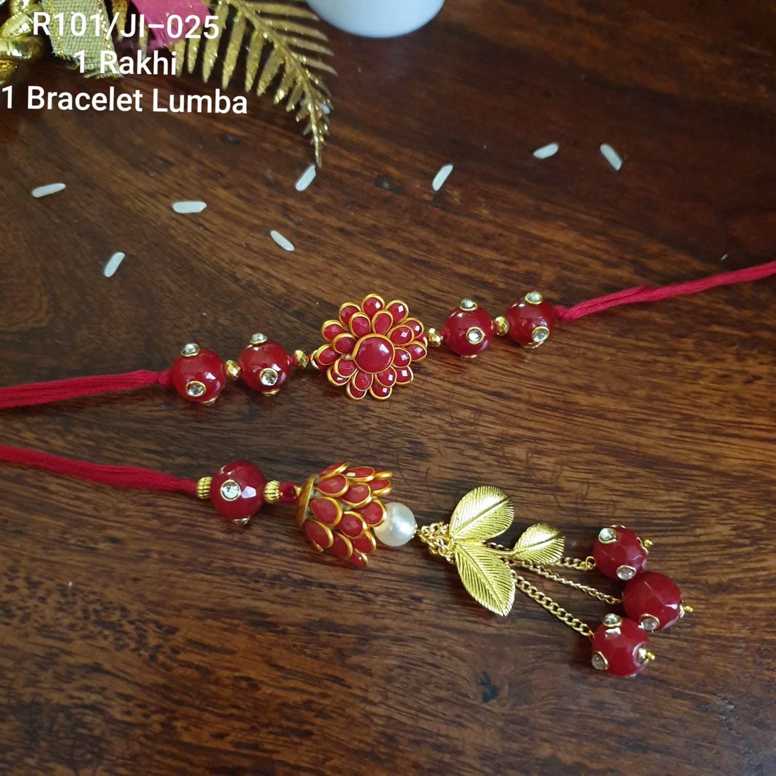 Red Floral Pacchi Rakhi For Bhaiya Bhabhi