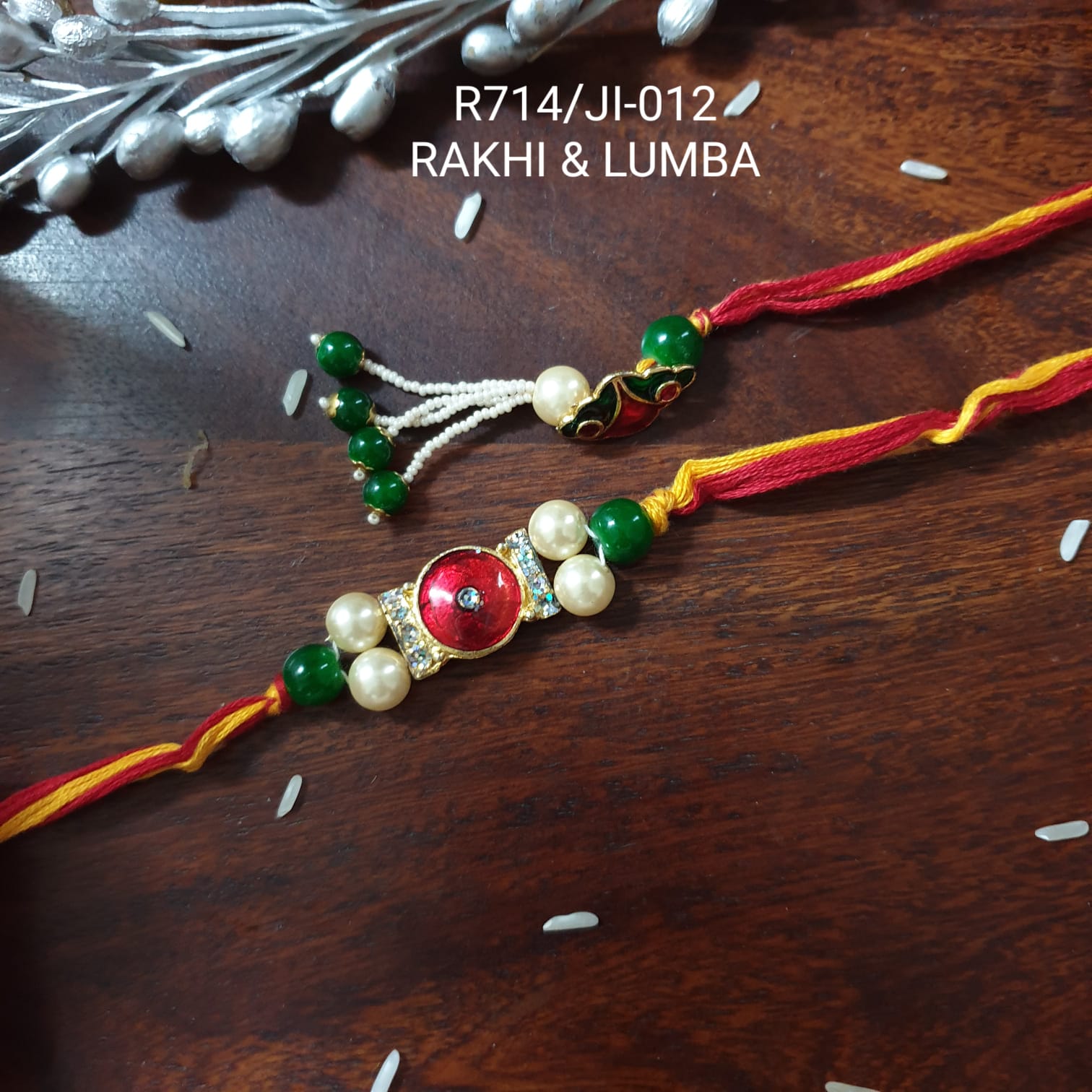 Red Meenakari Gold Tone Bhaiya Bhabhi Rakhi Lumba Set
