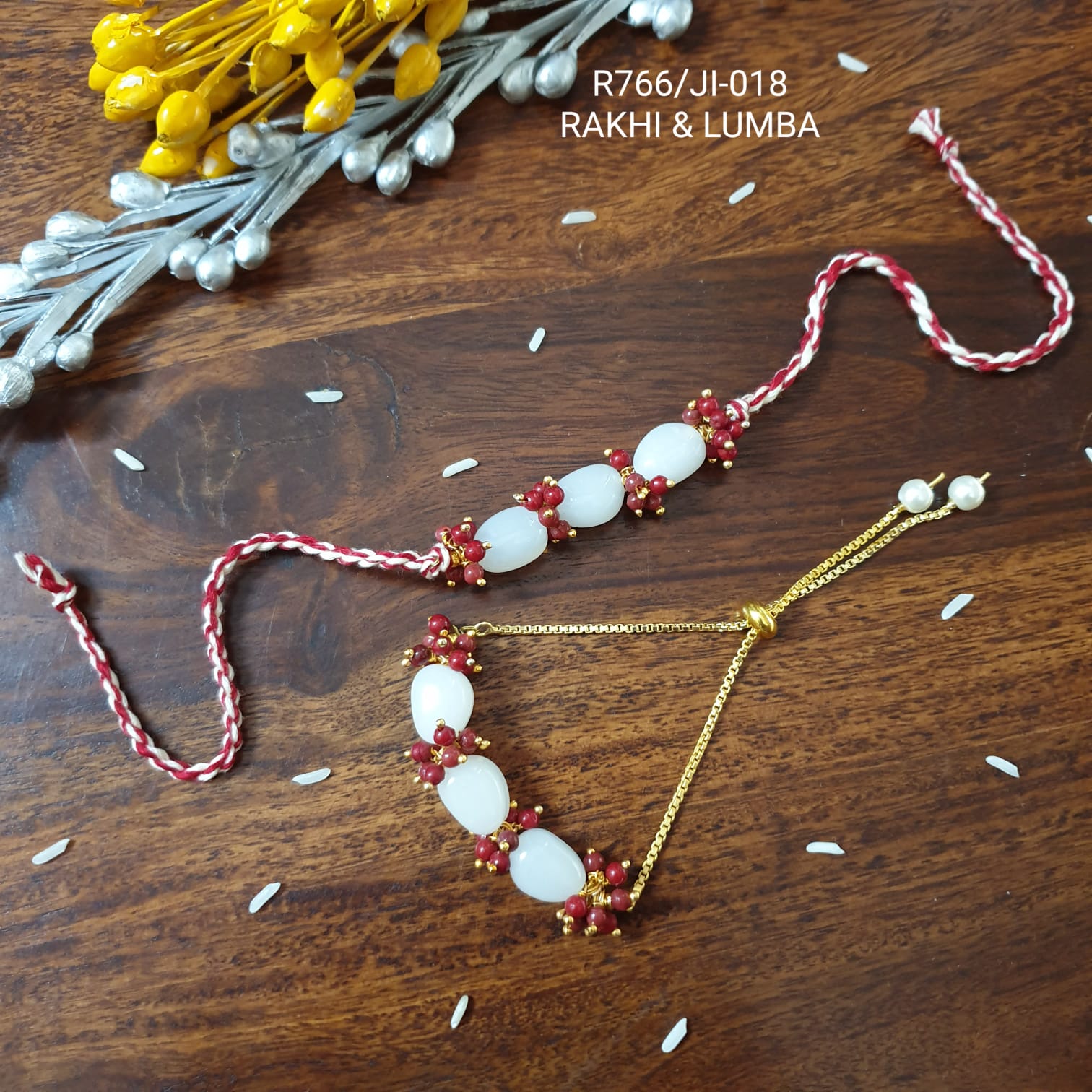Red Stone Bhaiya Bhabhi Rakhi Set