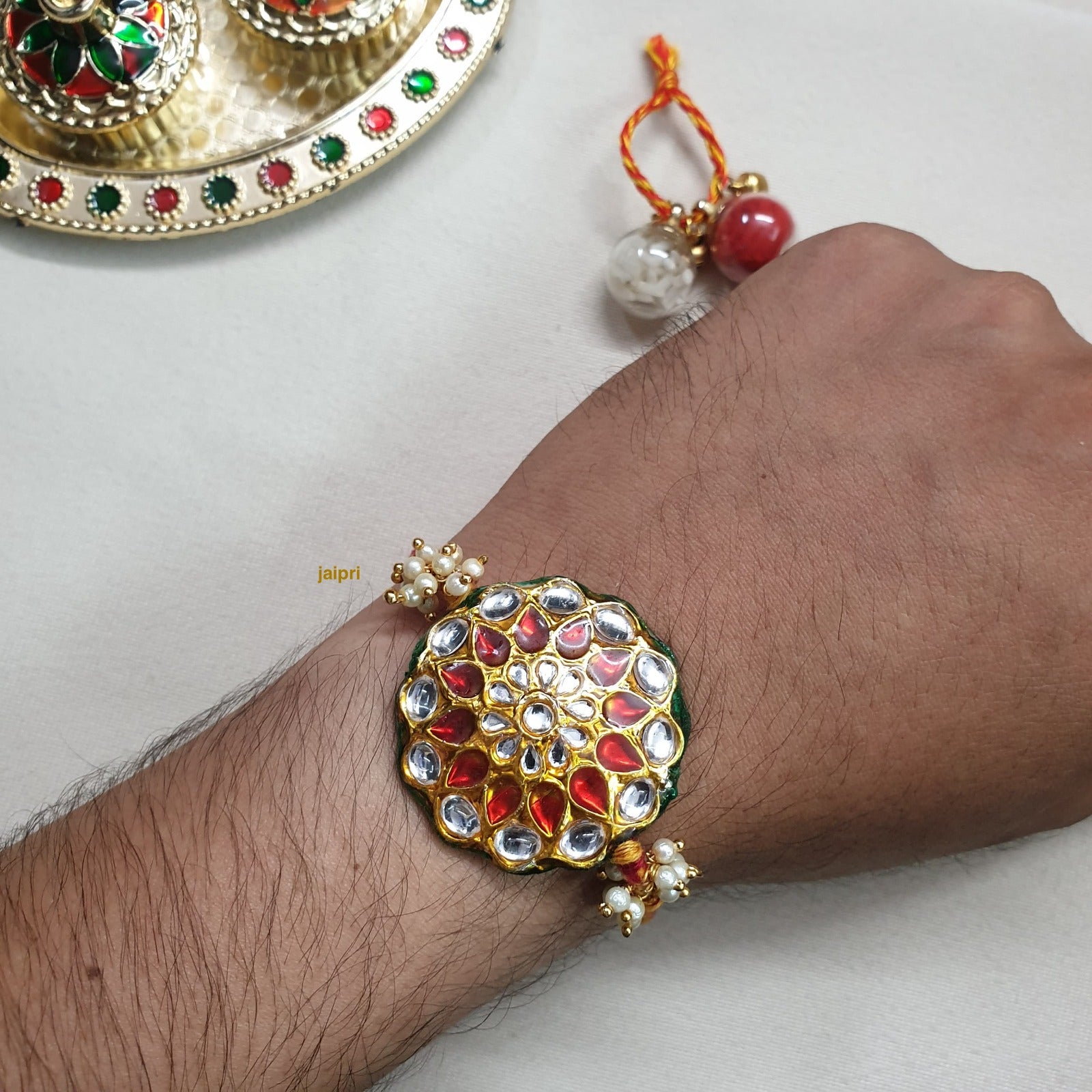 Red Kundan Meenakari Rakhi