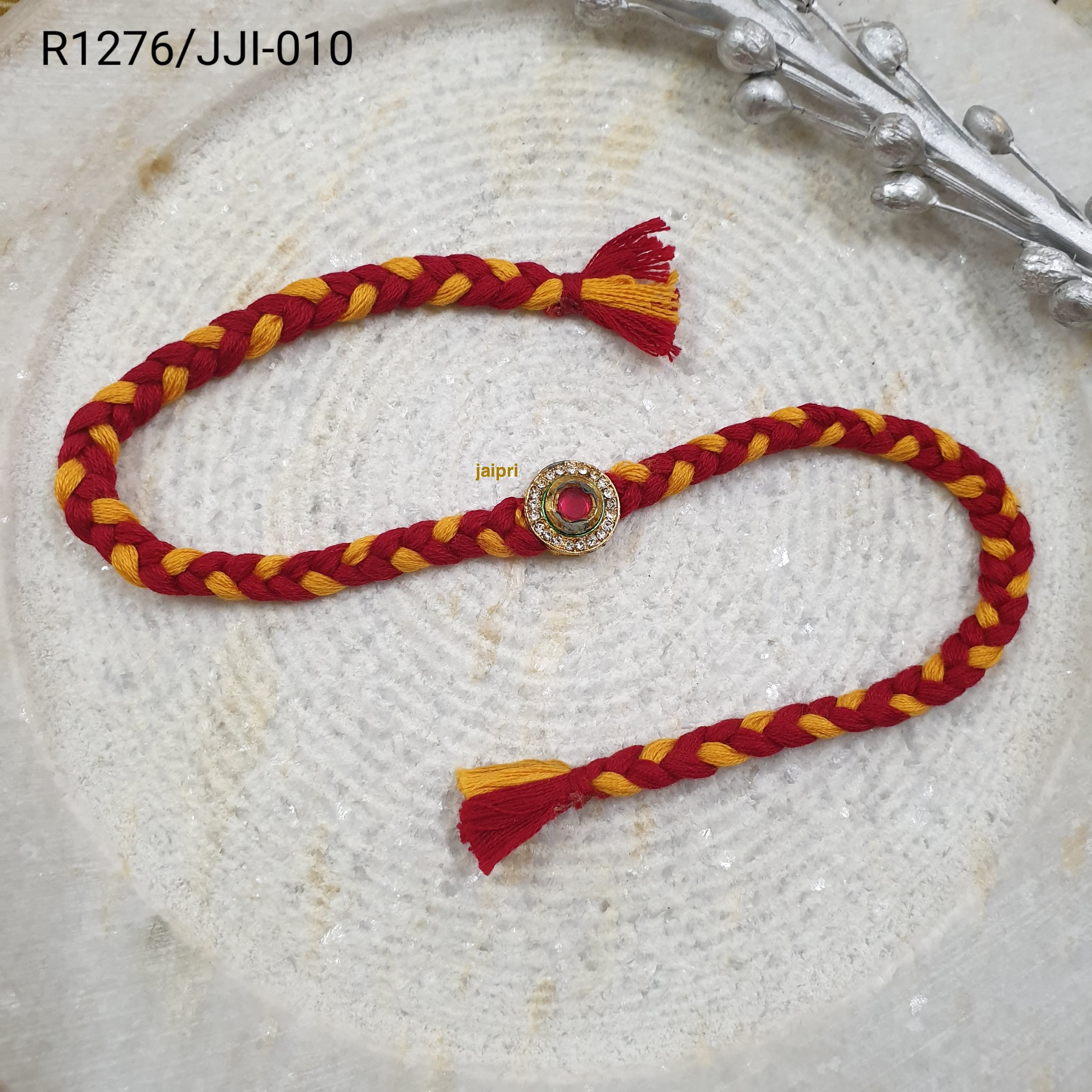 Red Stone AD Braided Rakhi