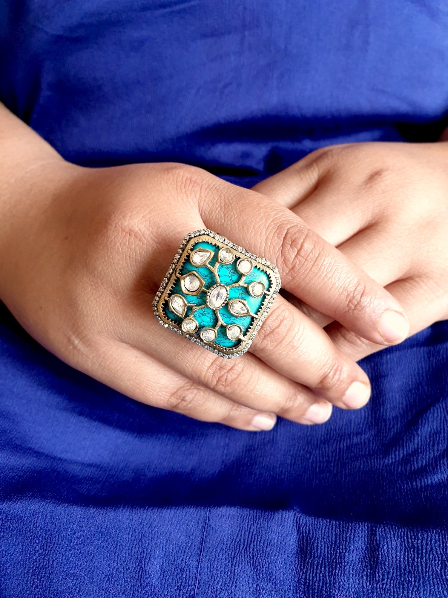 White Stone Turquoise Adjustable Ring