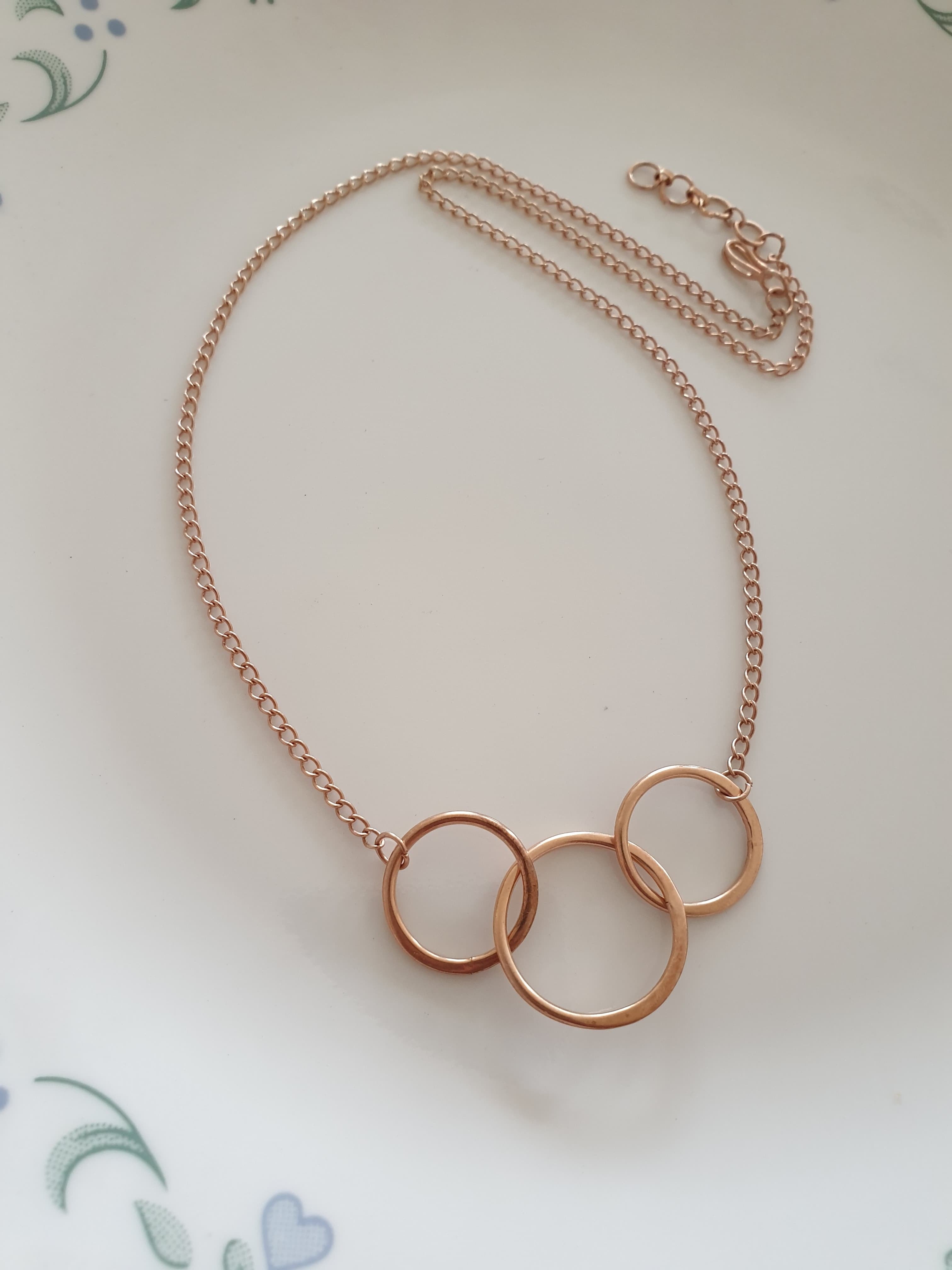 Rose Gold Three Linked Circle Delicate Necklace