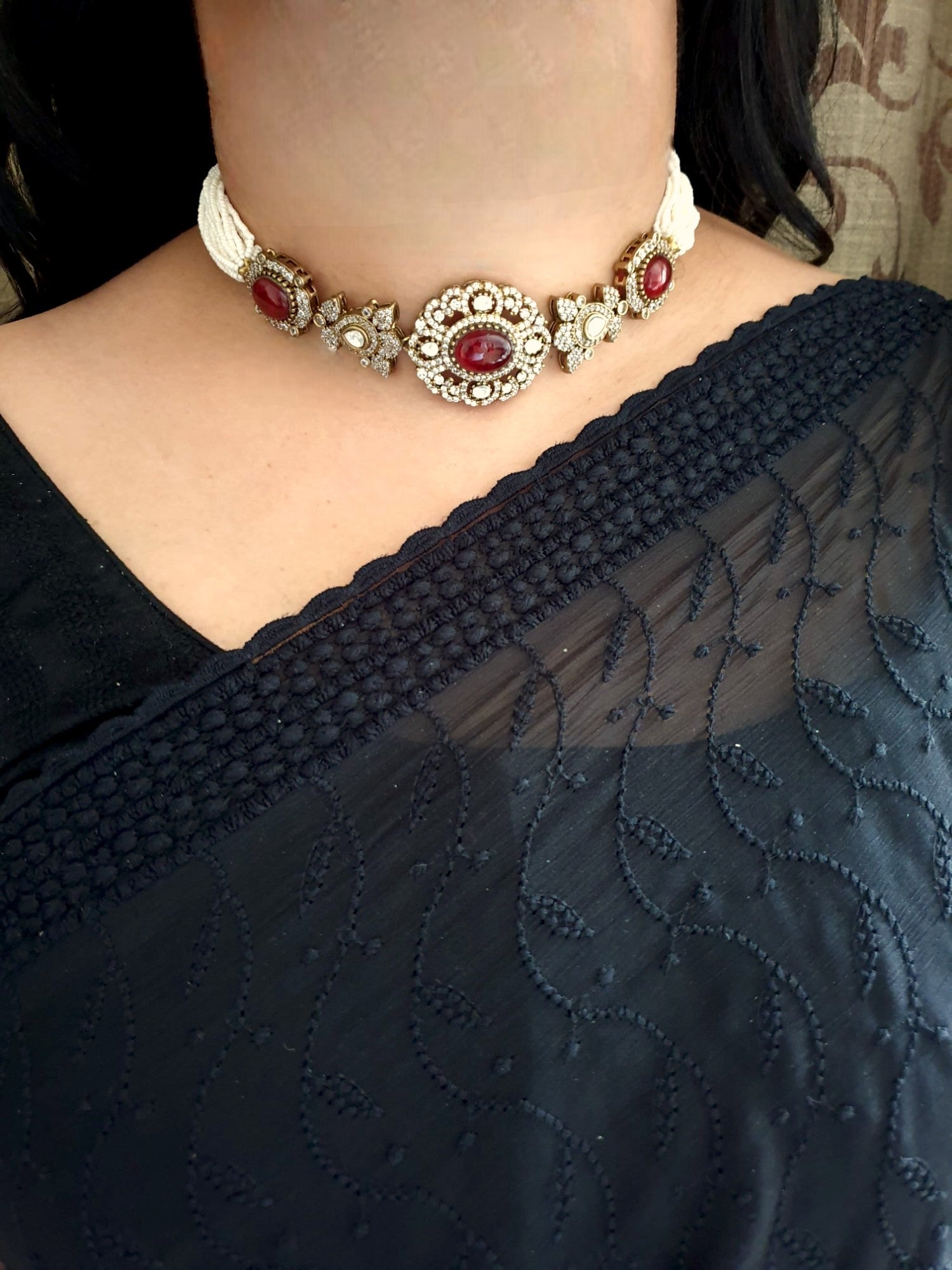 Ruby Polki Stone Kundan Choker Necklace With Studs