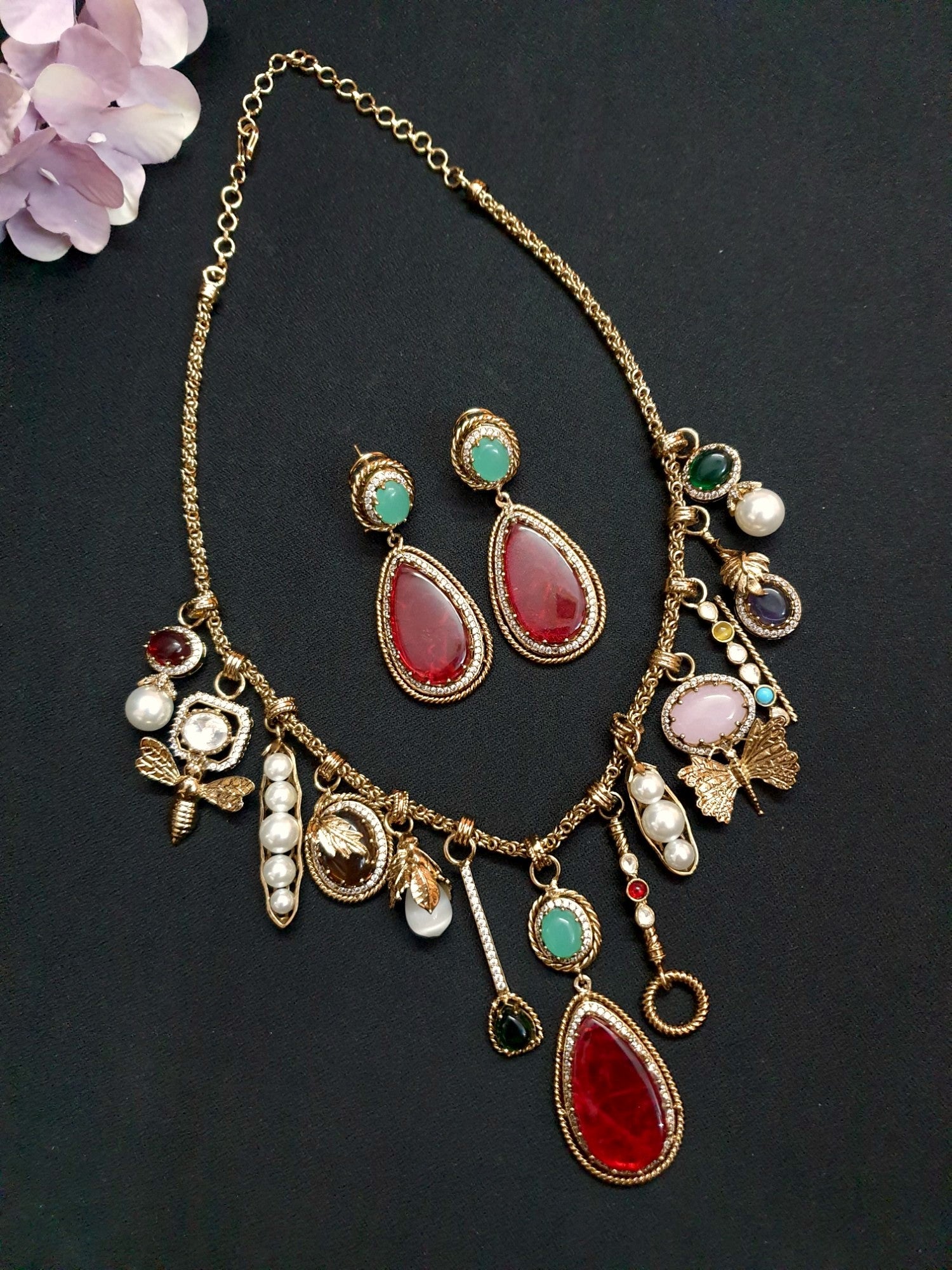 Ruby Red Stone Kundan Sabyasachi Inspired Necklace Set