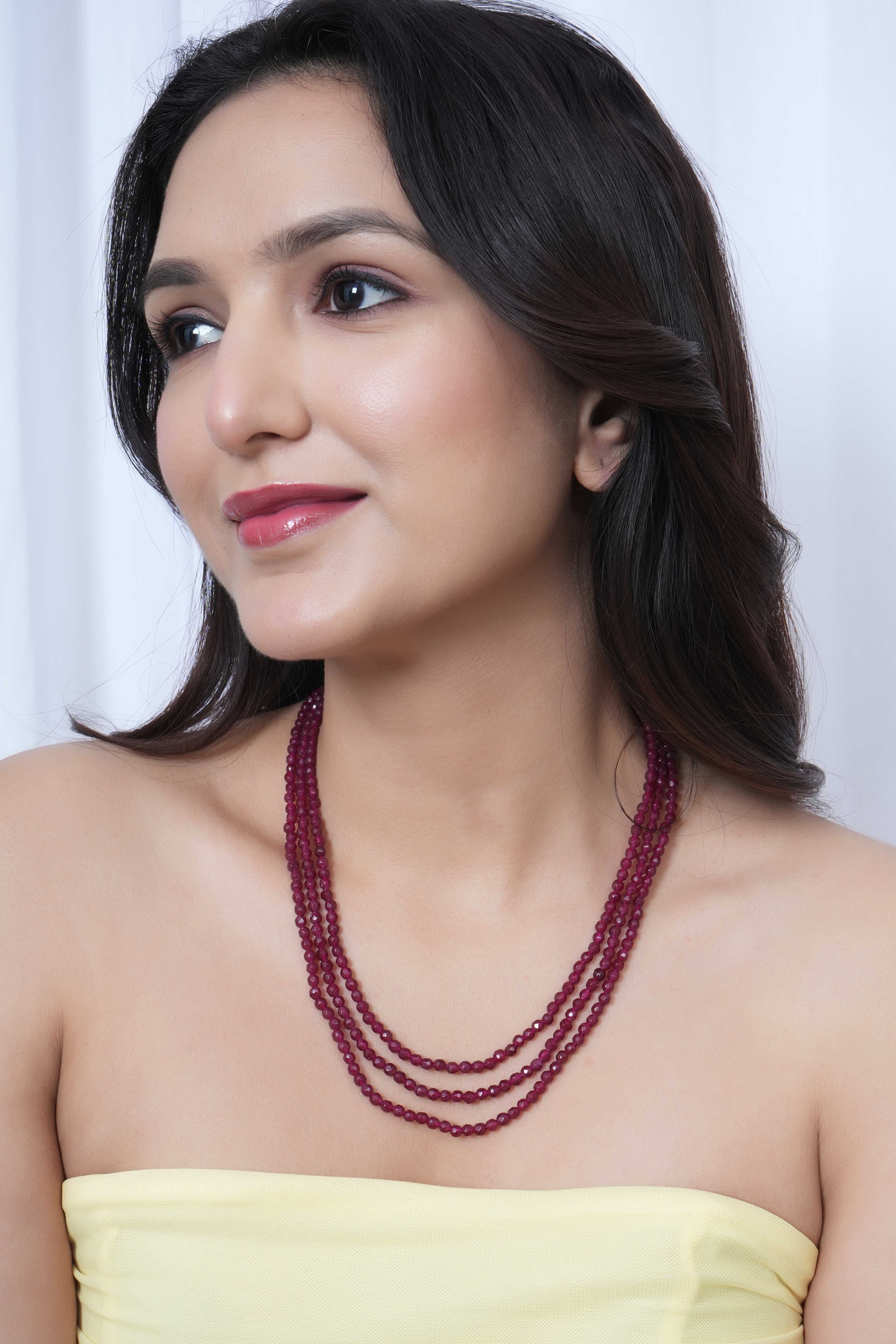 Three Layered Ruby Red Necklace