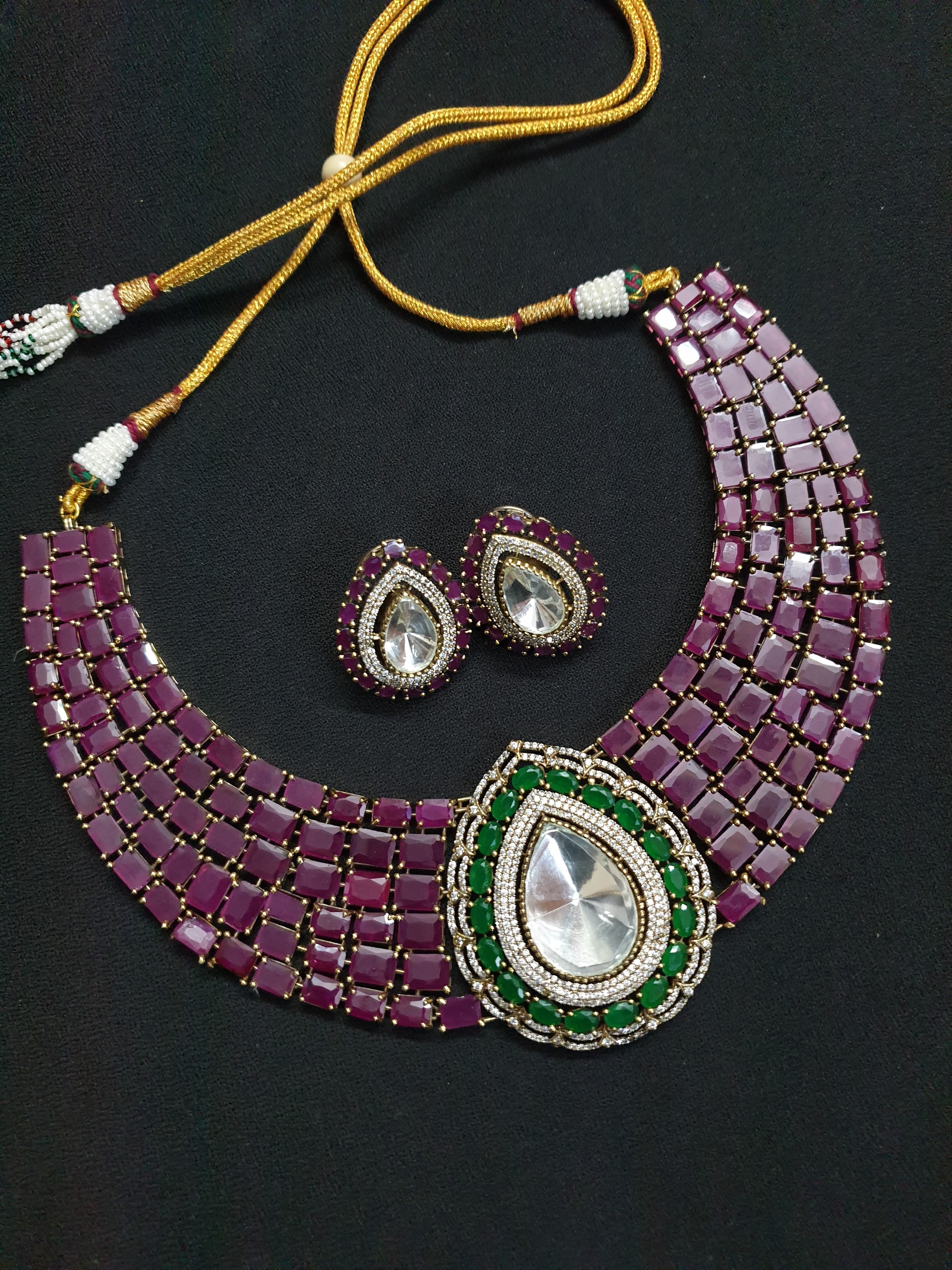 Ruby Red Stone Designer Bollywood Inspired Necklace Set