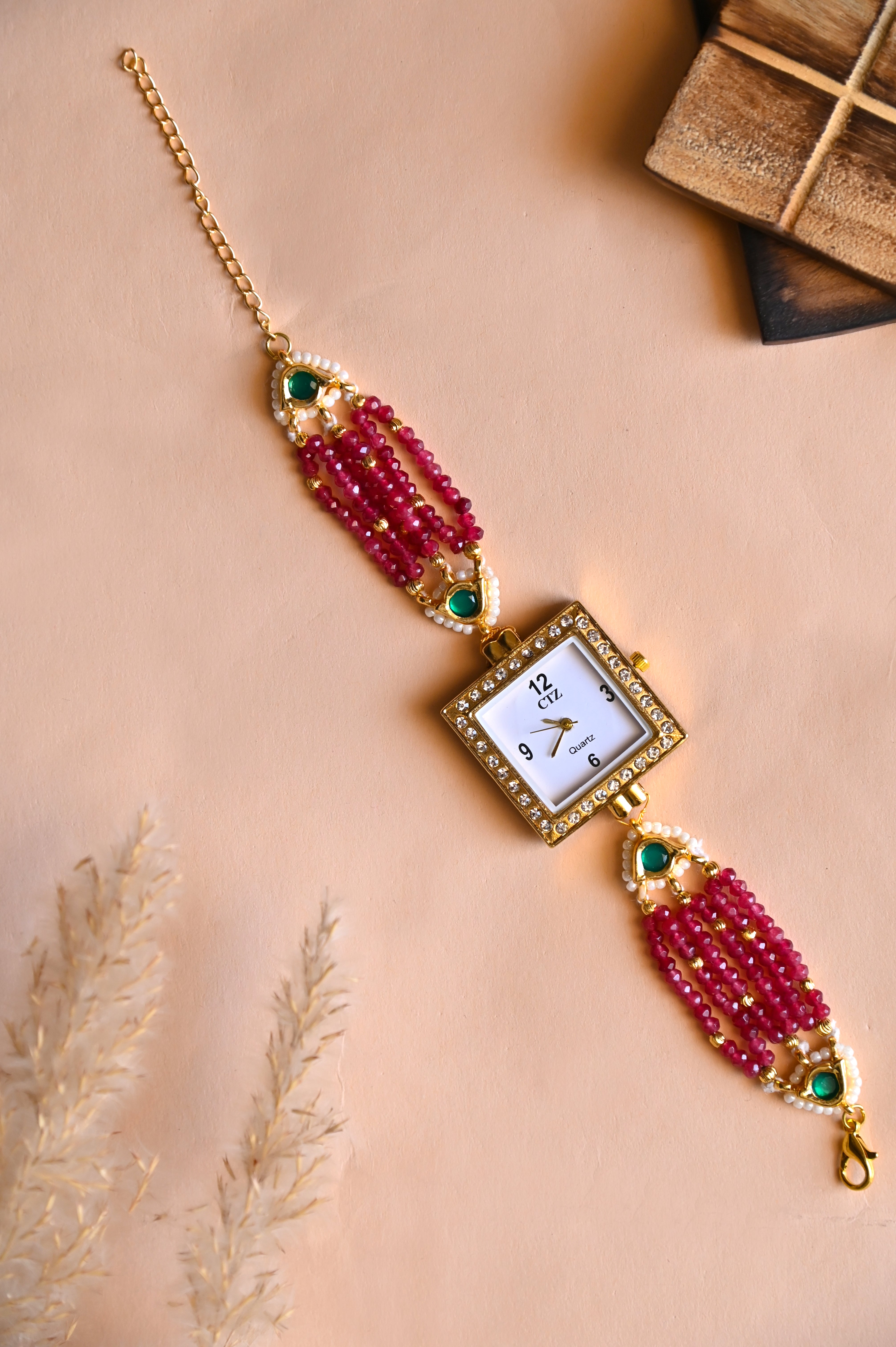 Ruby Red Beads Premium Wrist Watch