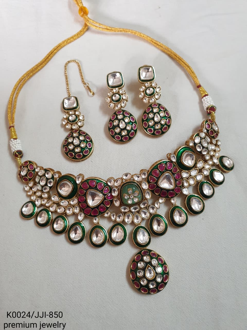 Royal Kundan Polki Bridal Necklace With Earrings And Maang Tikka