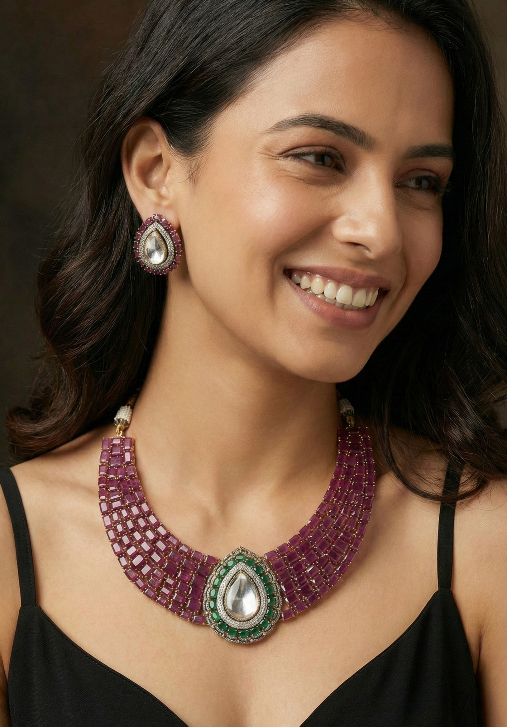 Ruby Red Stone Designer Bollywood Inspired Necklace Set