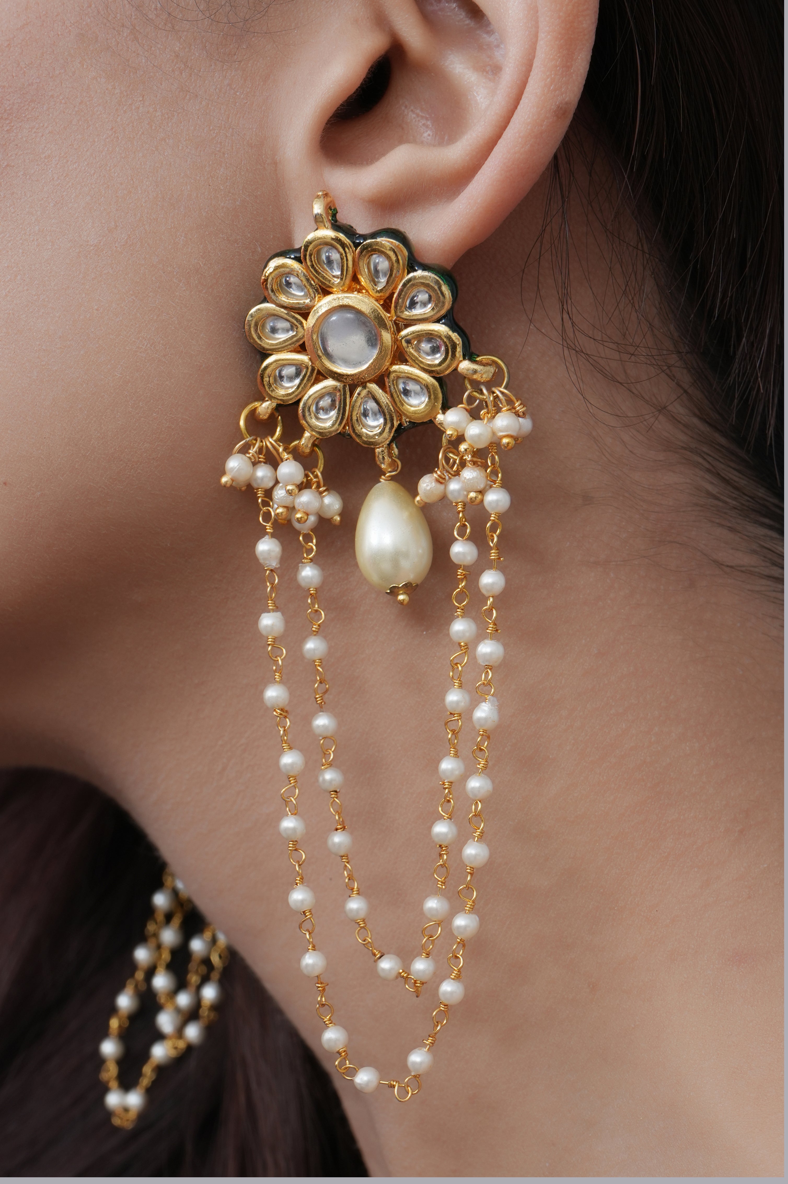 Delicate Kundan Pearl Earrings