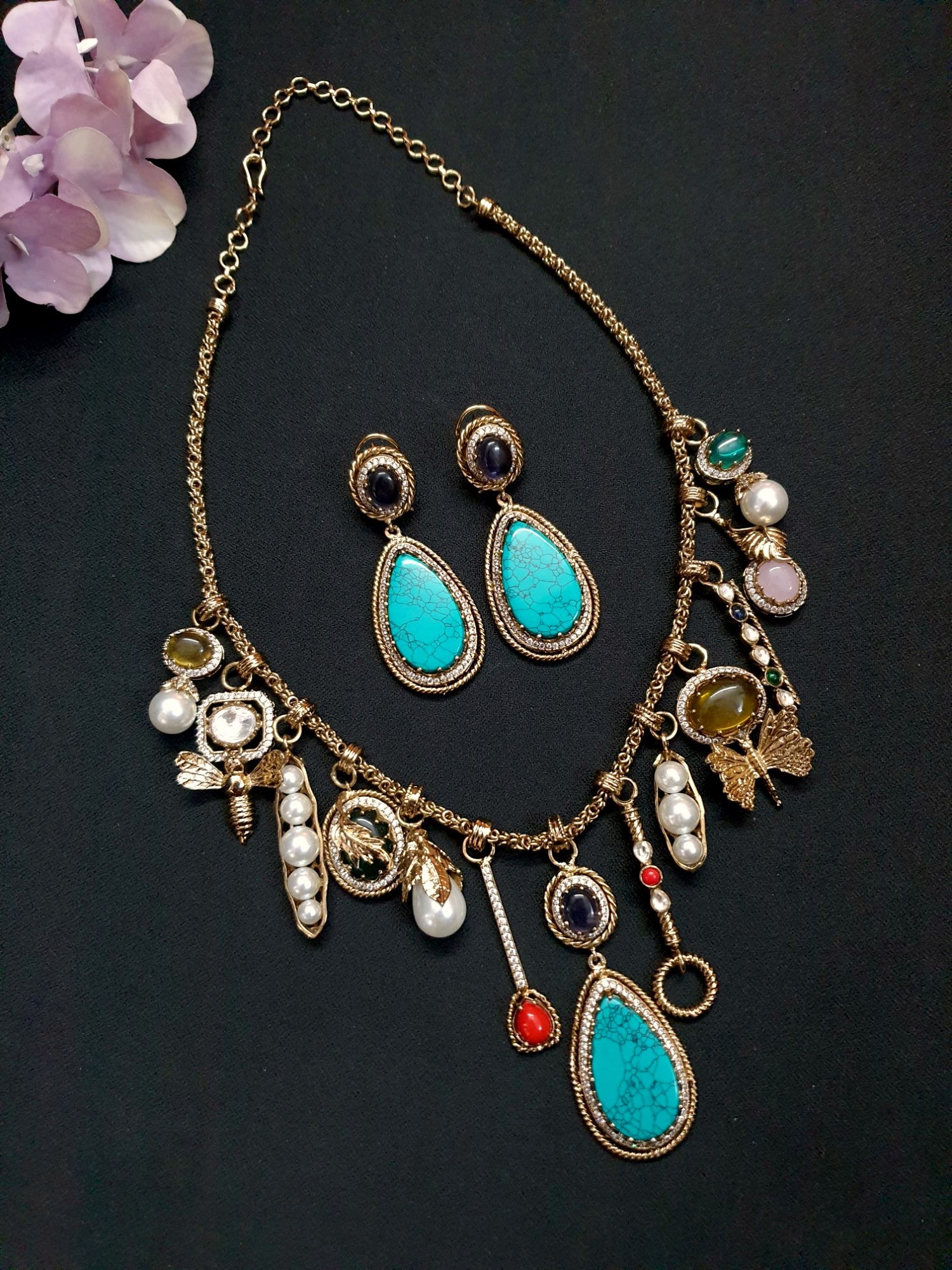 Turquoise Stone Kundan Sabyasachi Inspired Necklace Set