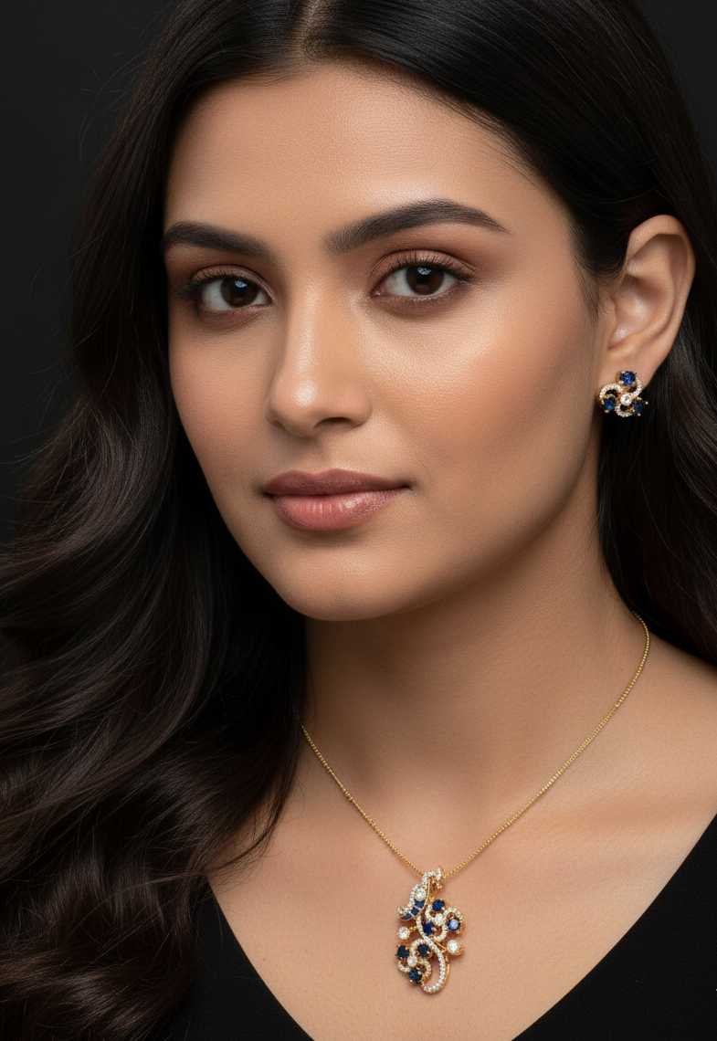 Blue Stone Dainty AD Pendant Set