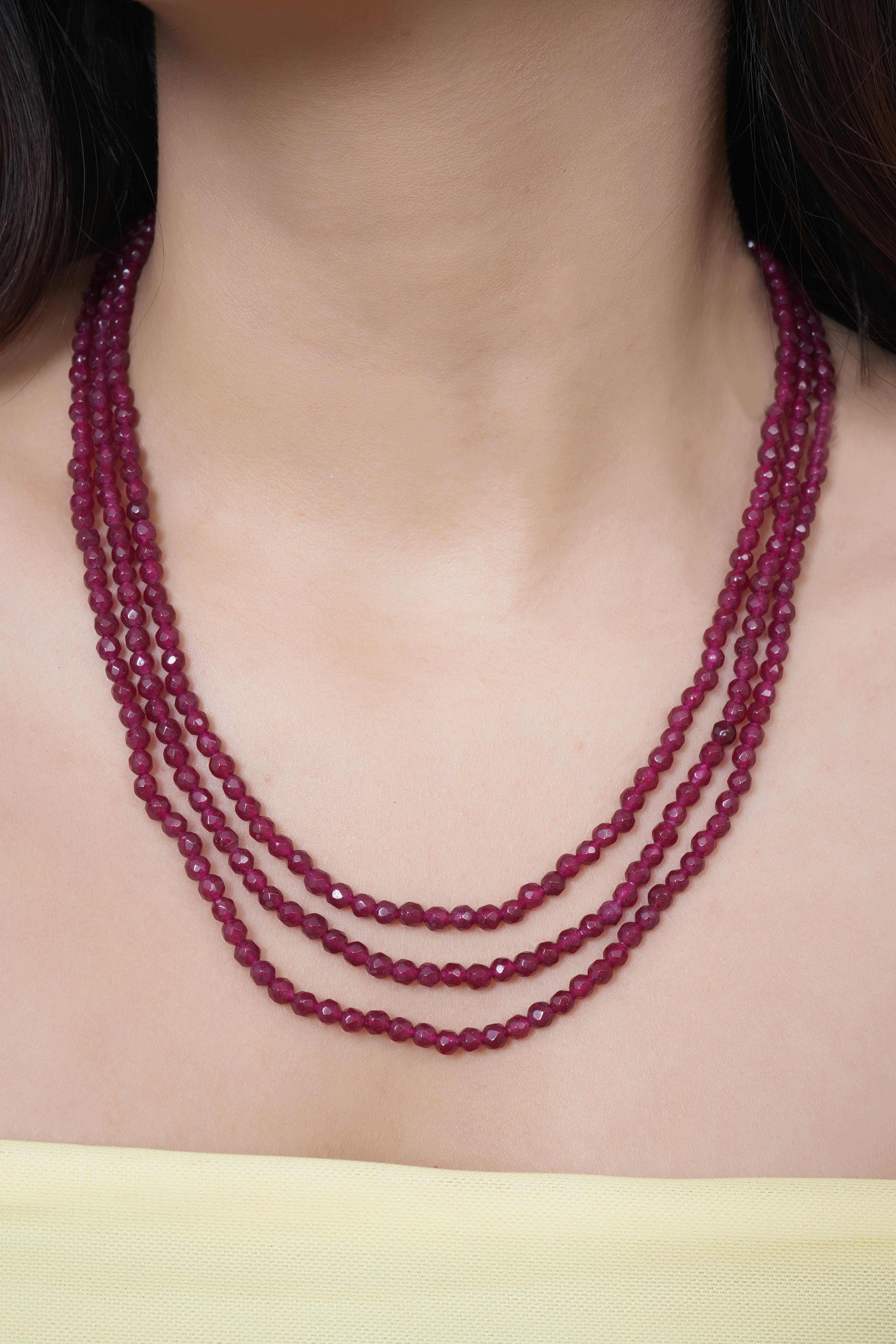 Three Layered Ruby Red Necklace