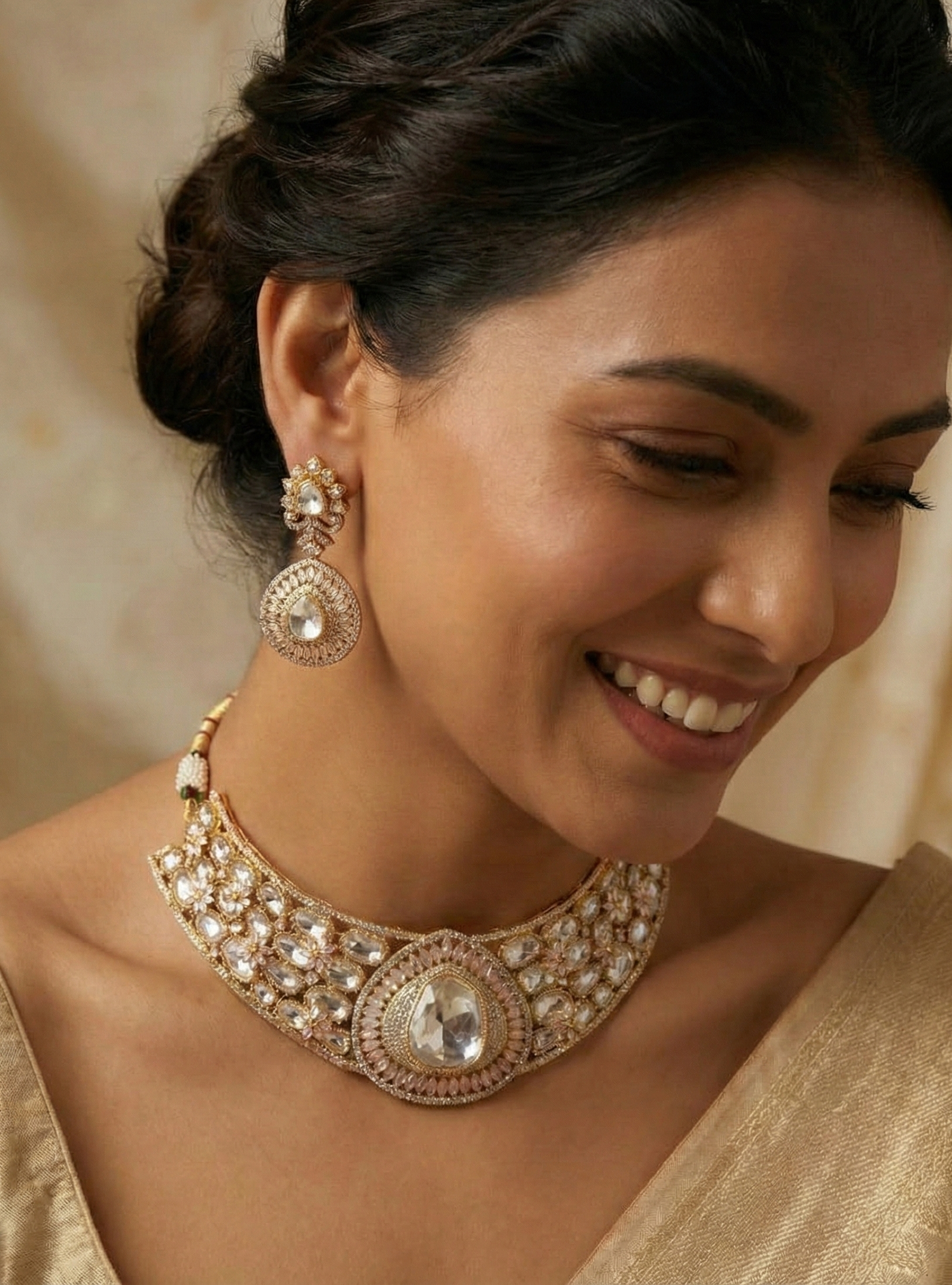 Kundan Polki Bridal Choker Necklace With Earrings