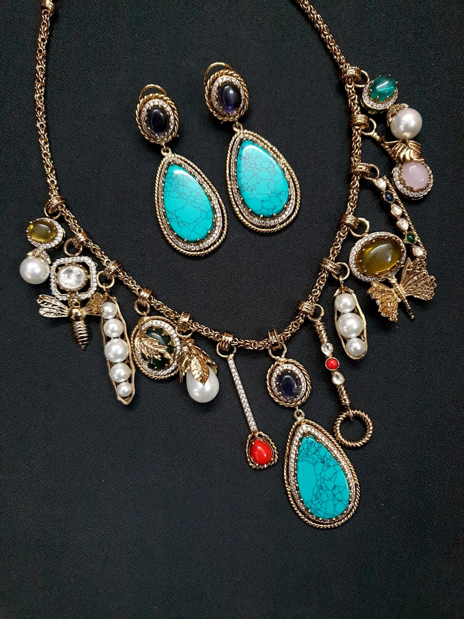 Turquoise Stone Kundan Sabyasachi Inspired Necklace Set