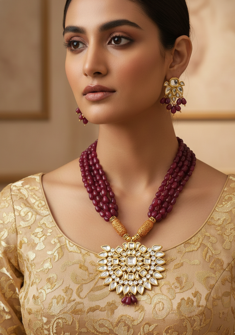 22k Gold Plated Kundan Pendant Set