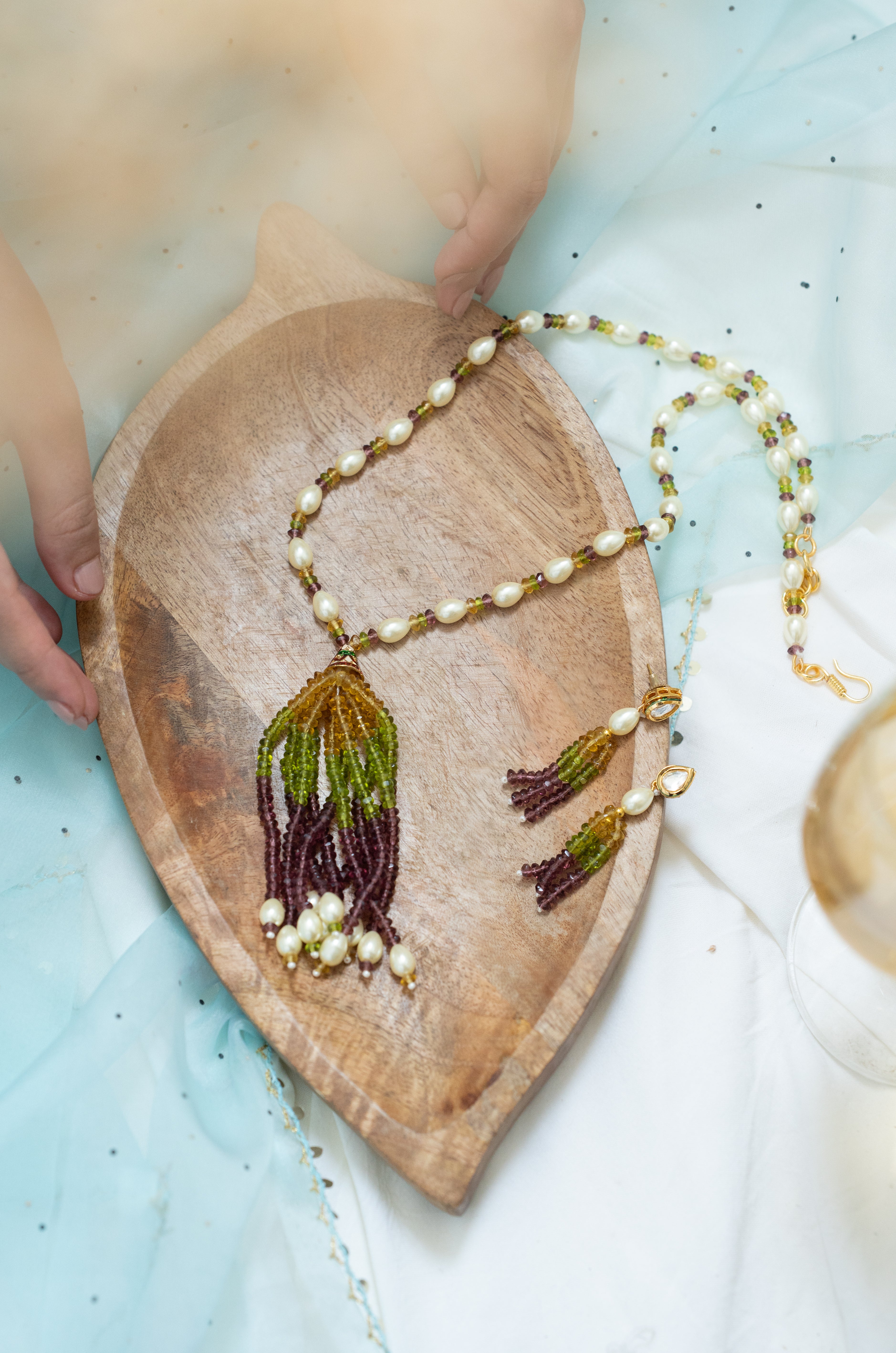 Multi Pearl Beaded Pendant Necklace Set