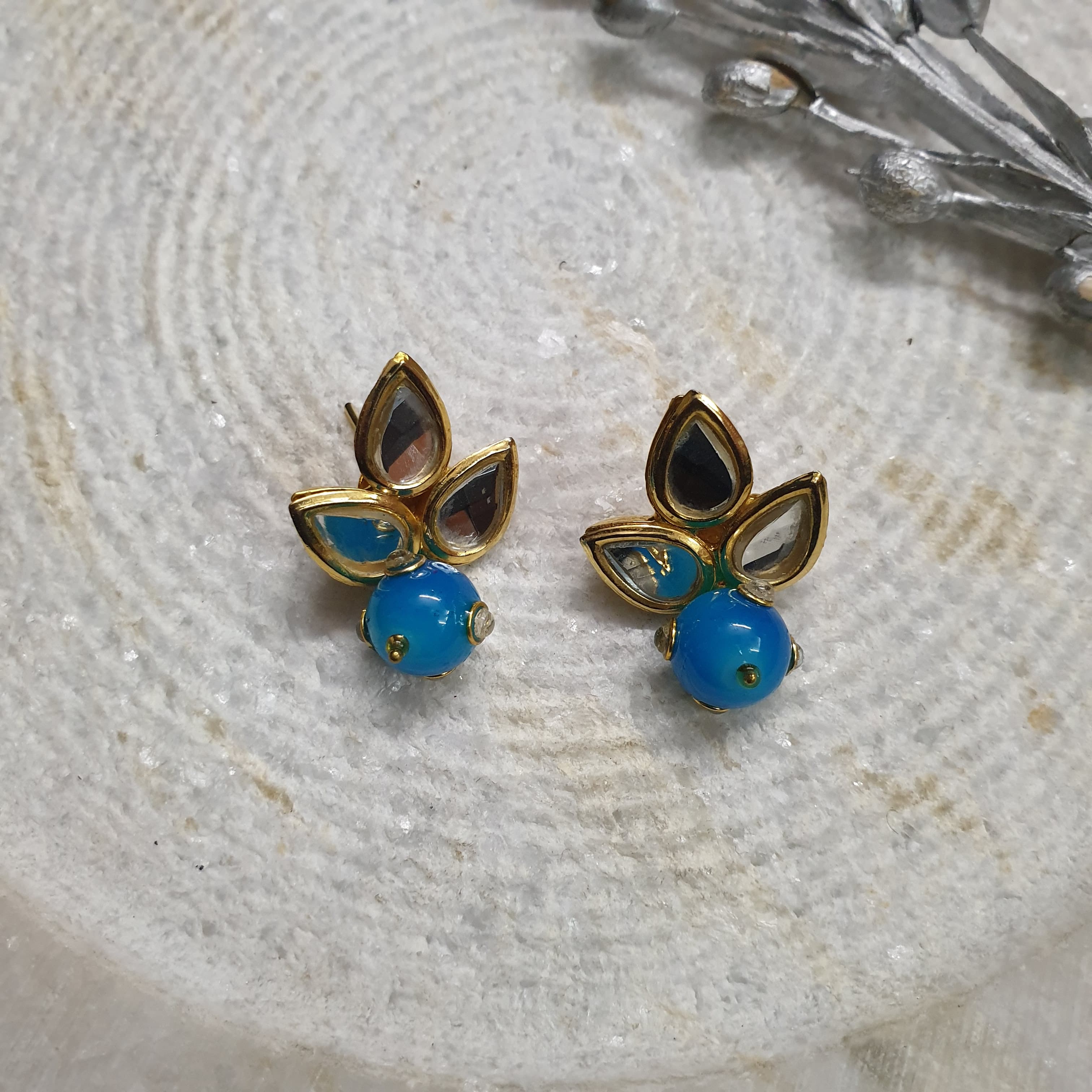 22k Gold Plated Turquoise Stone Kundan Earrings