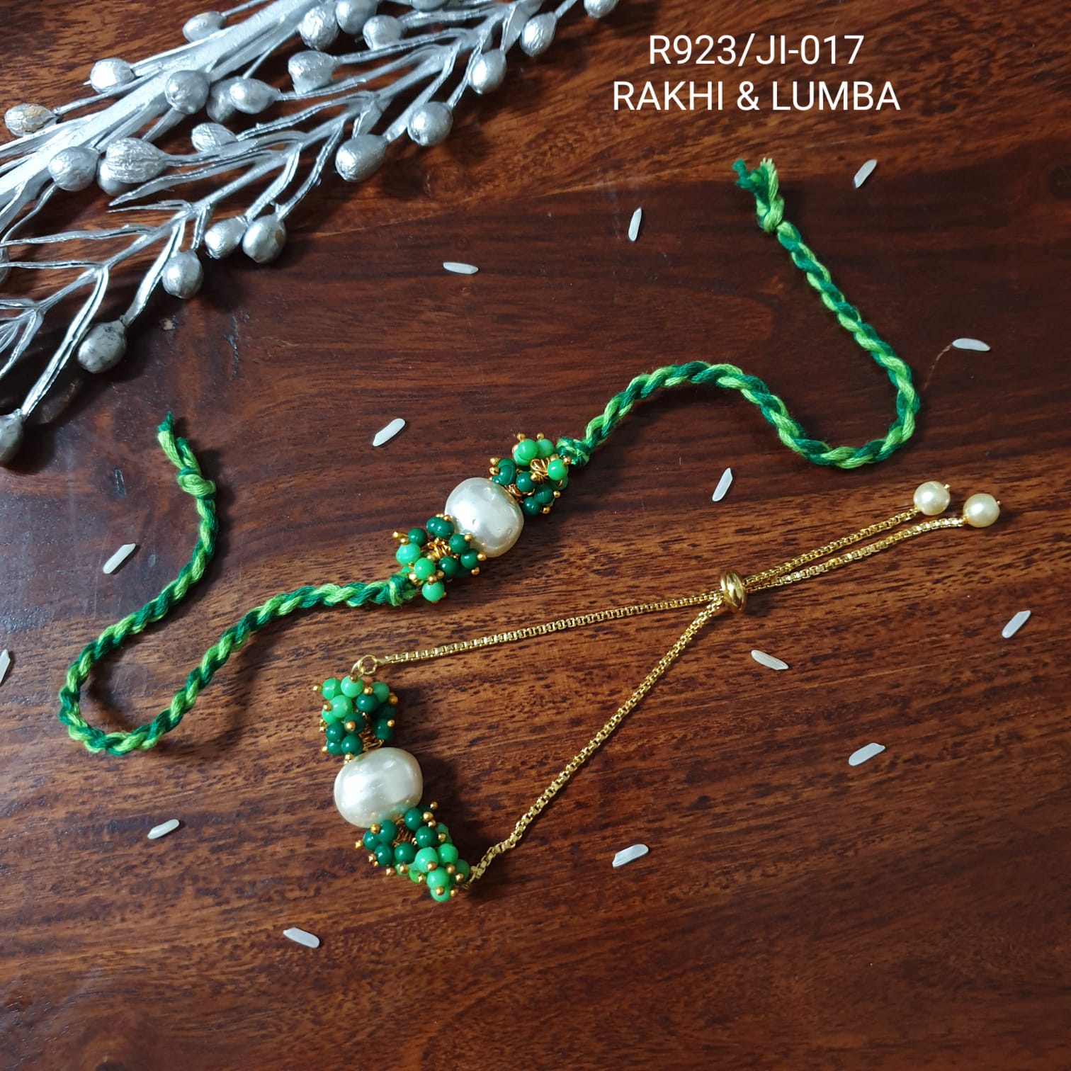 Green Shell Beads Bhaiya Bhabhi Rakhi Set