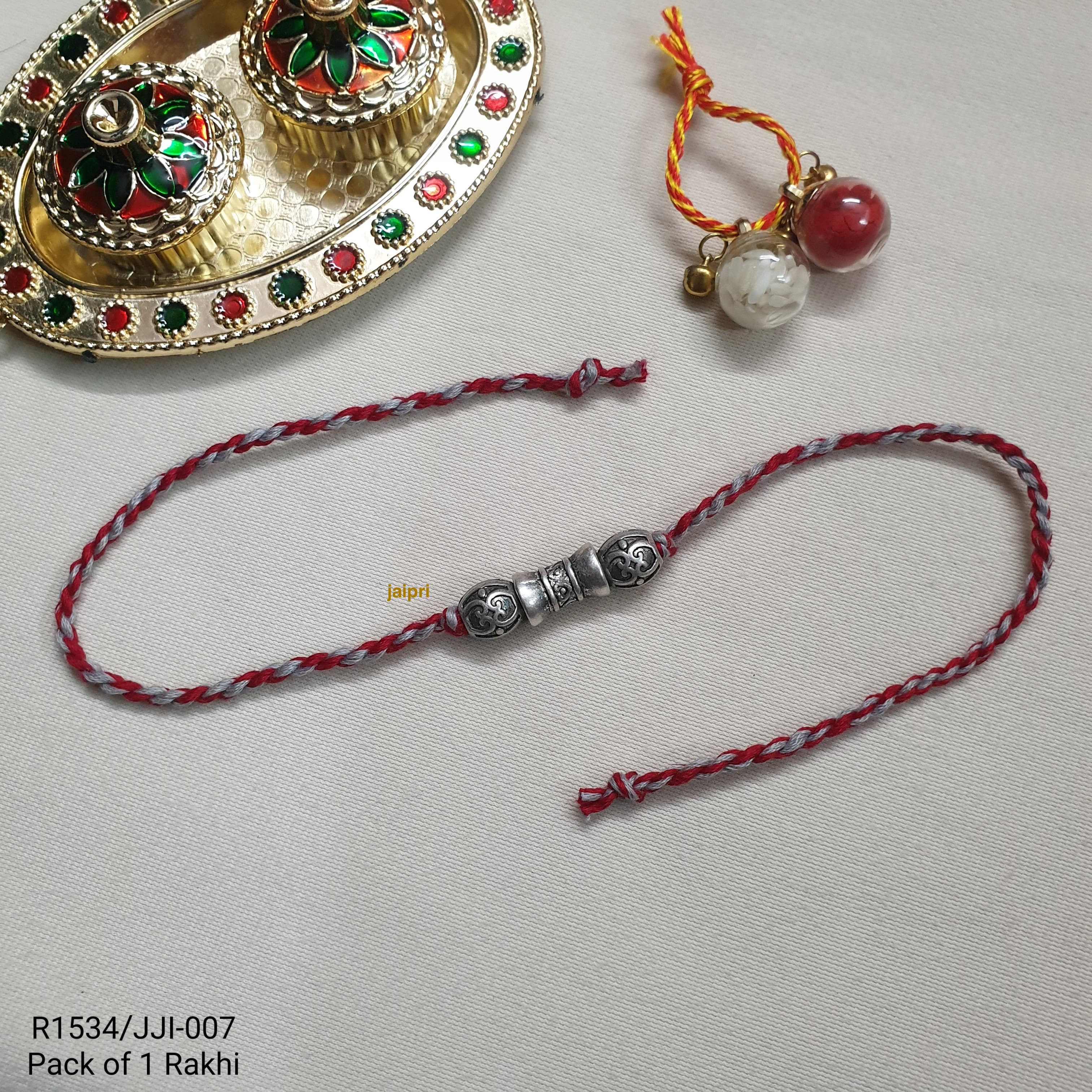 Silver LookaLike Beads Rakhi