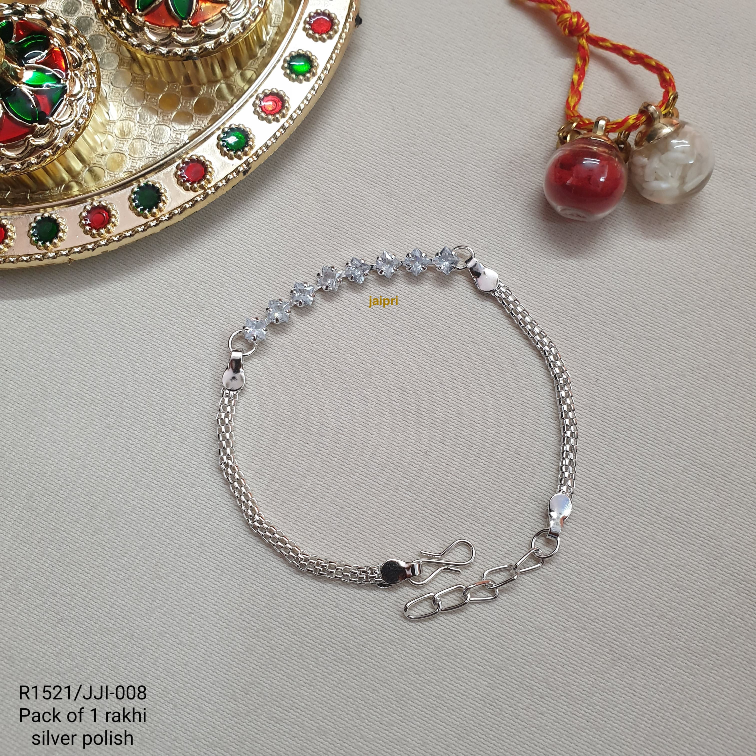 White Silver Plated Stone Chain Rakhi
