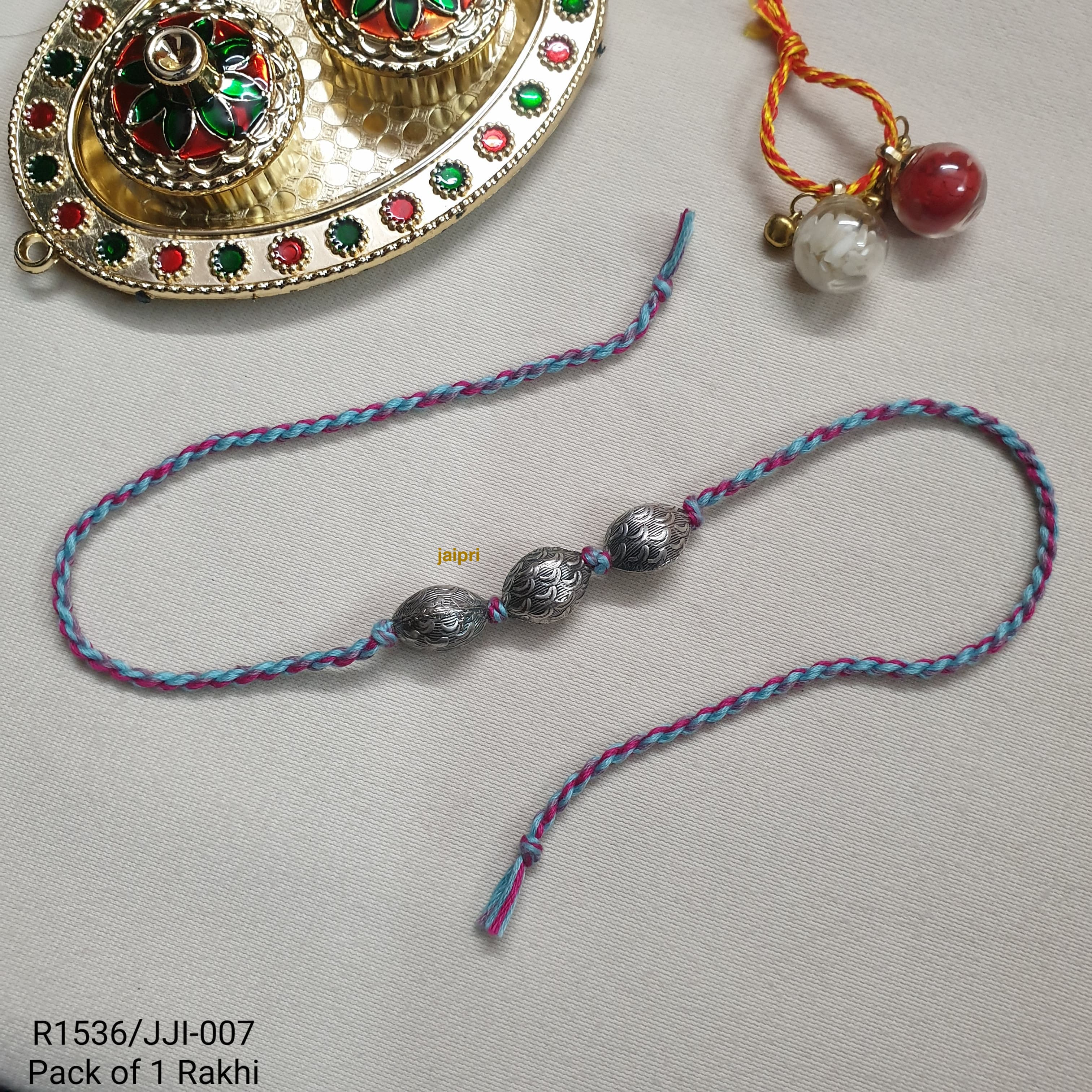Silver LookaLike Big Beads Rakhi