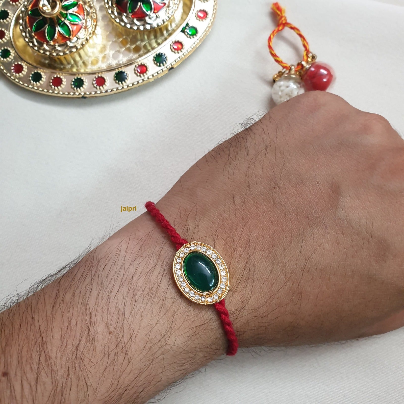 Green Ad Stone Rakhi