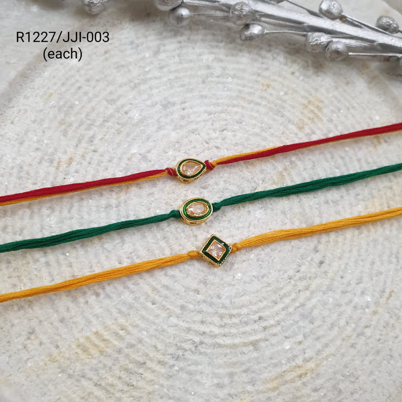 Kundan Rakhi For Bhaiya And Bhabhi (Pack Of Three)
