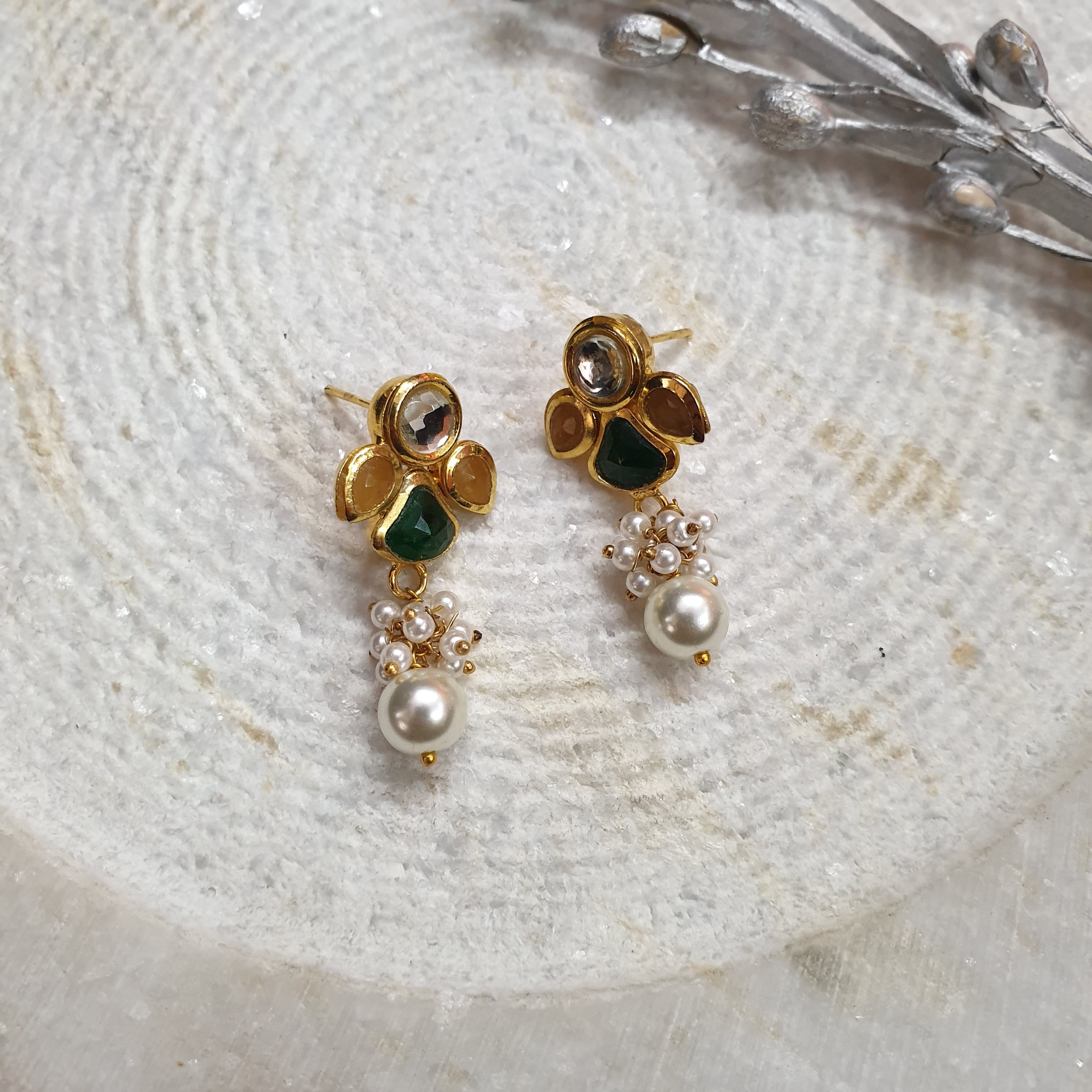 22k Gold Plated Multicolor Stone Kundan Earrings