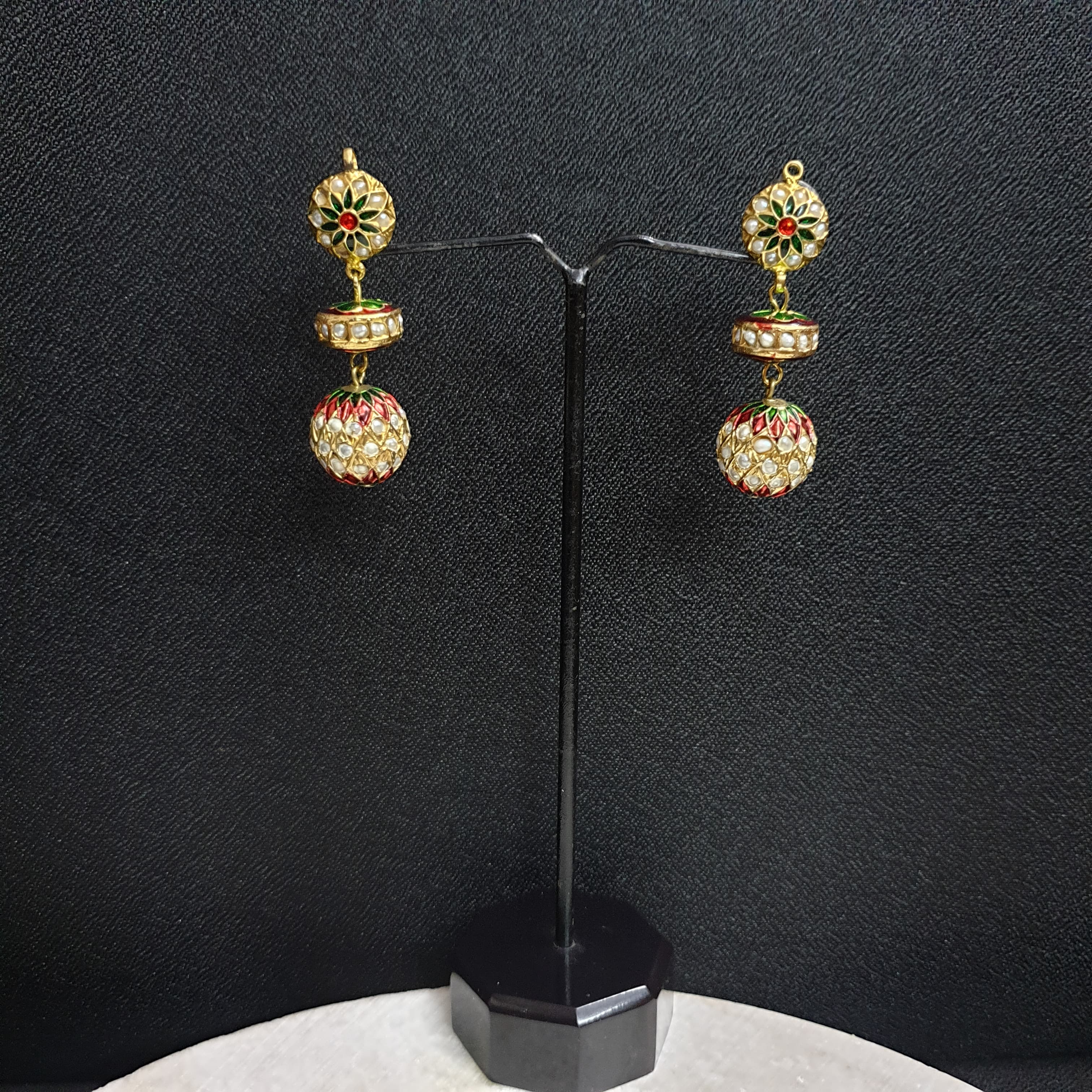 Real Pearl Jadau Meenakari Earrings
