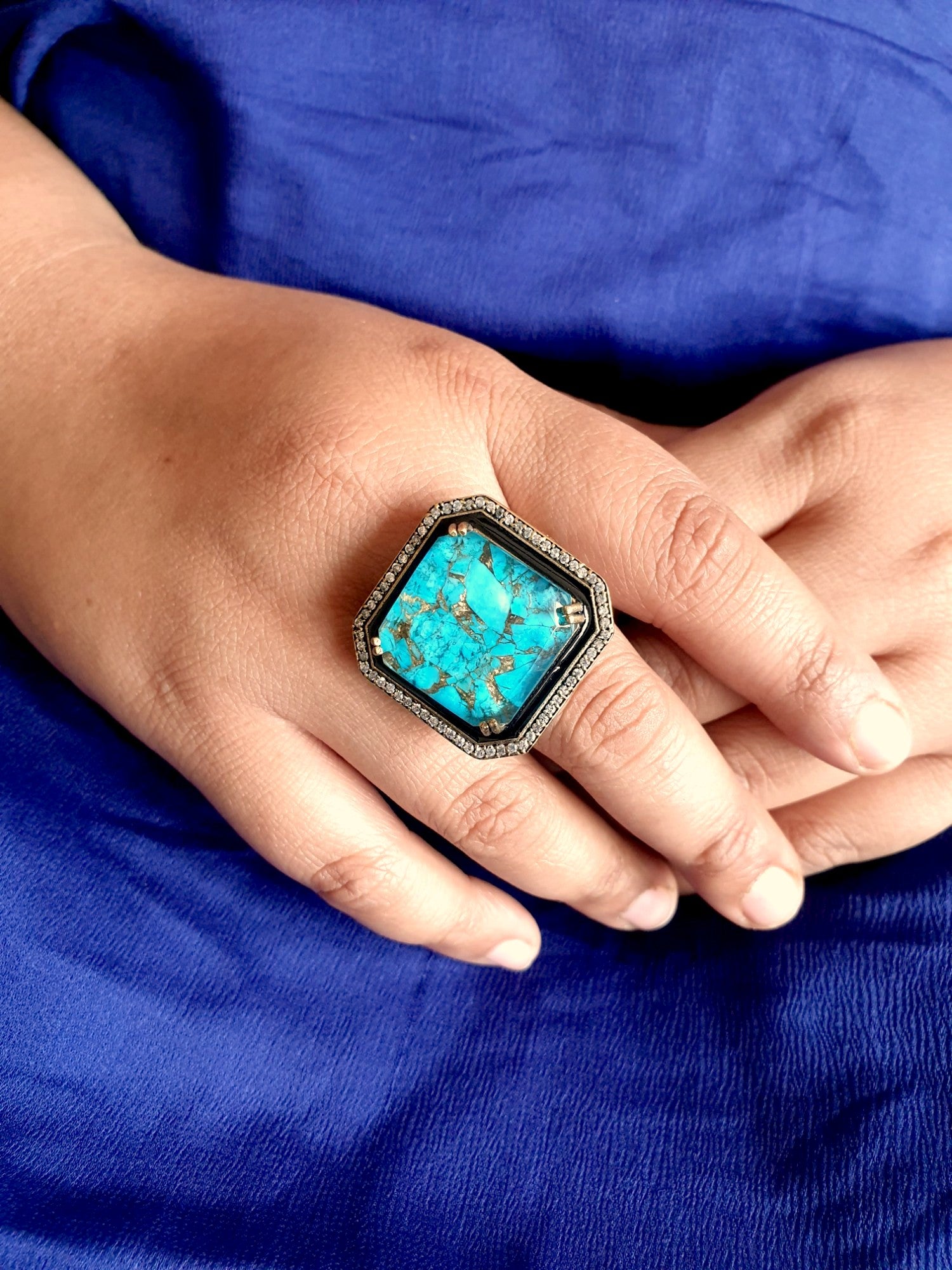 Turquoise Doublet Stone Adjustable Ring