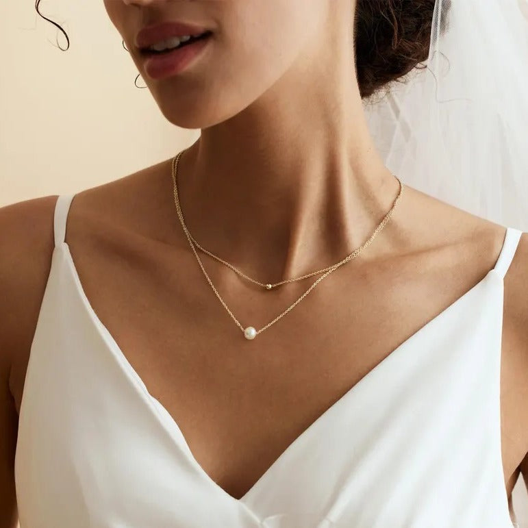 Dainty Pearl Double Layered 925 Silver Chain Necklace