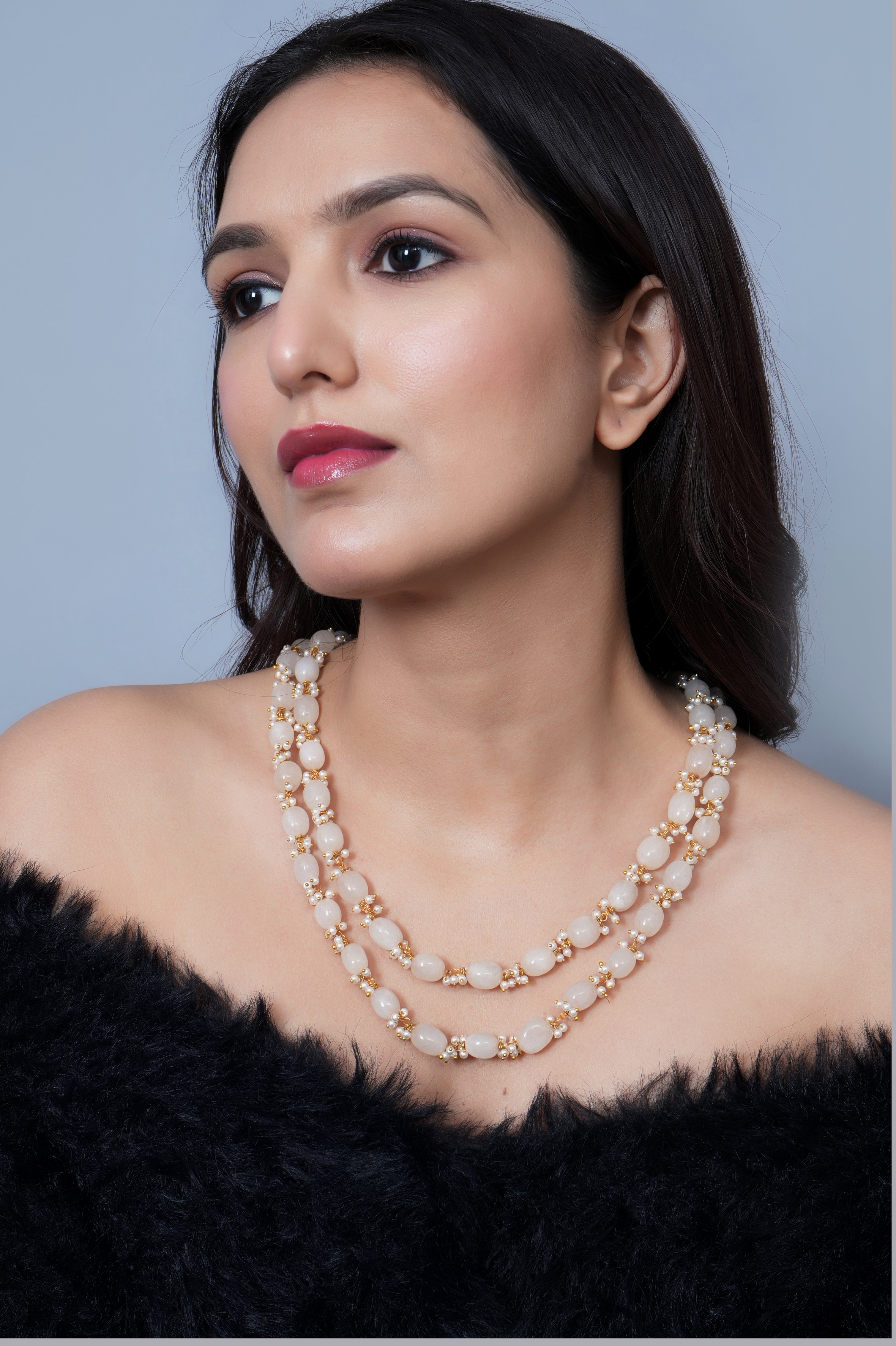 Baby Pink Double Layered Pearl Beaded Necklace