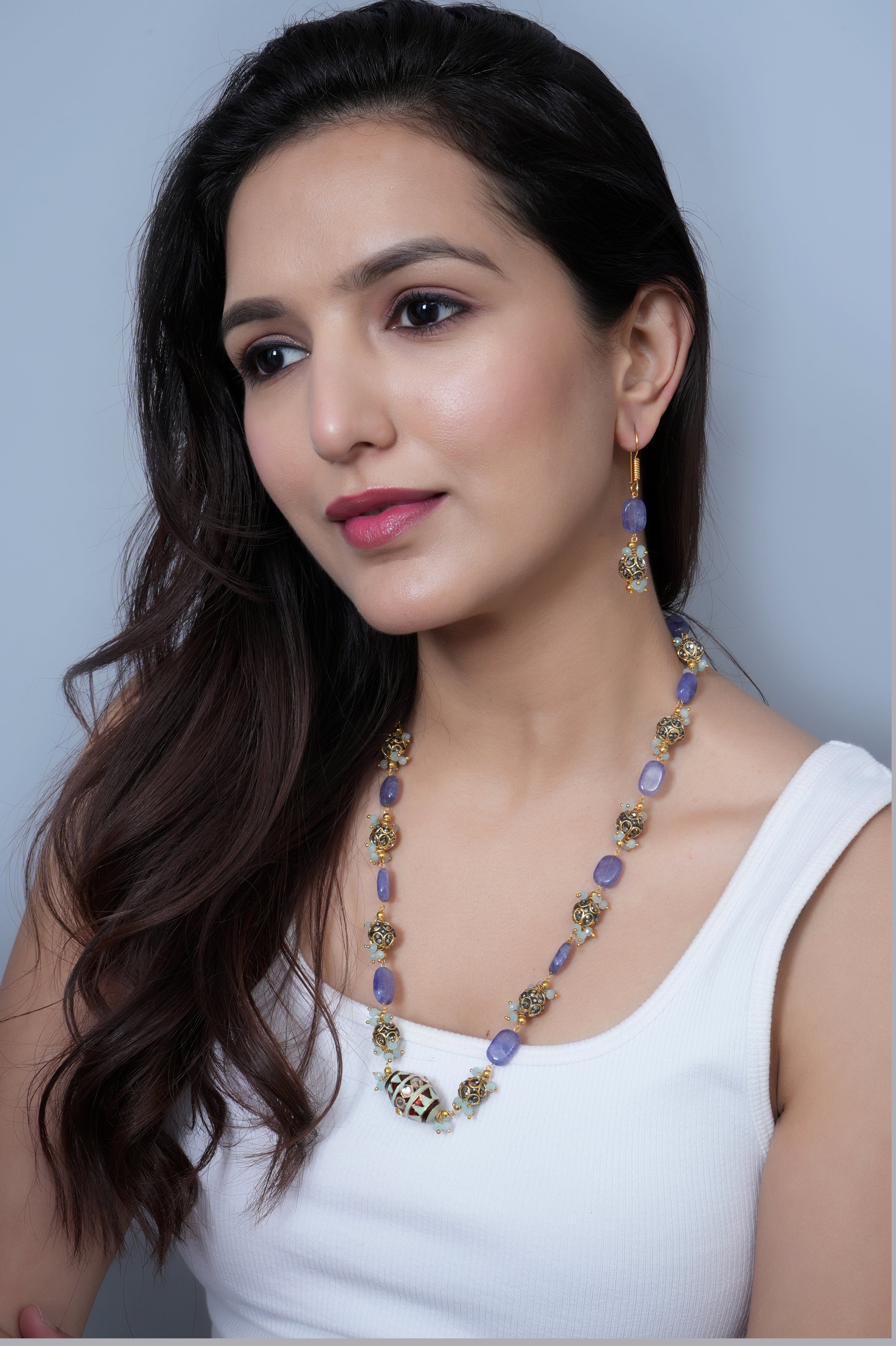 Turquoise Meenakari Blue Stone Single Layer Necklace