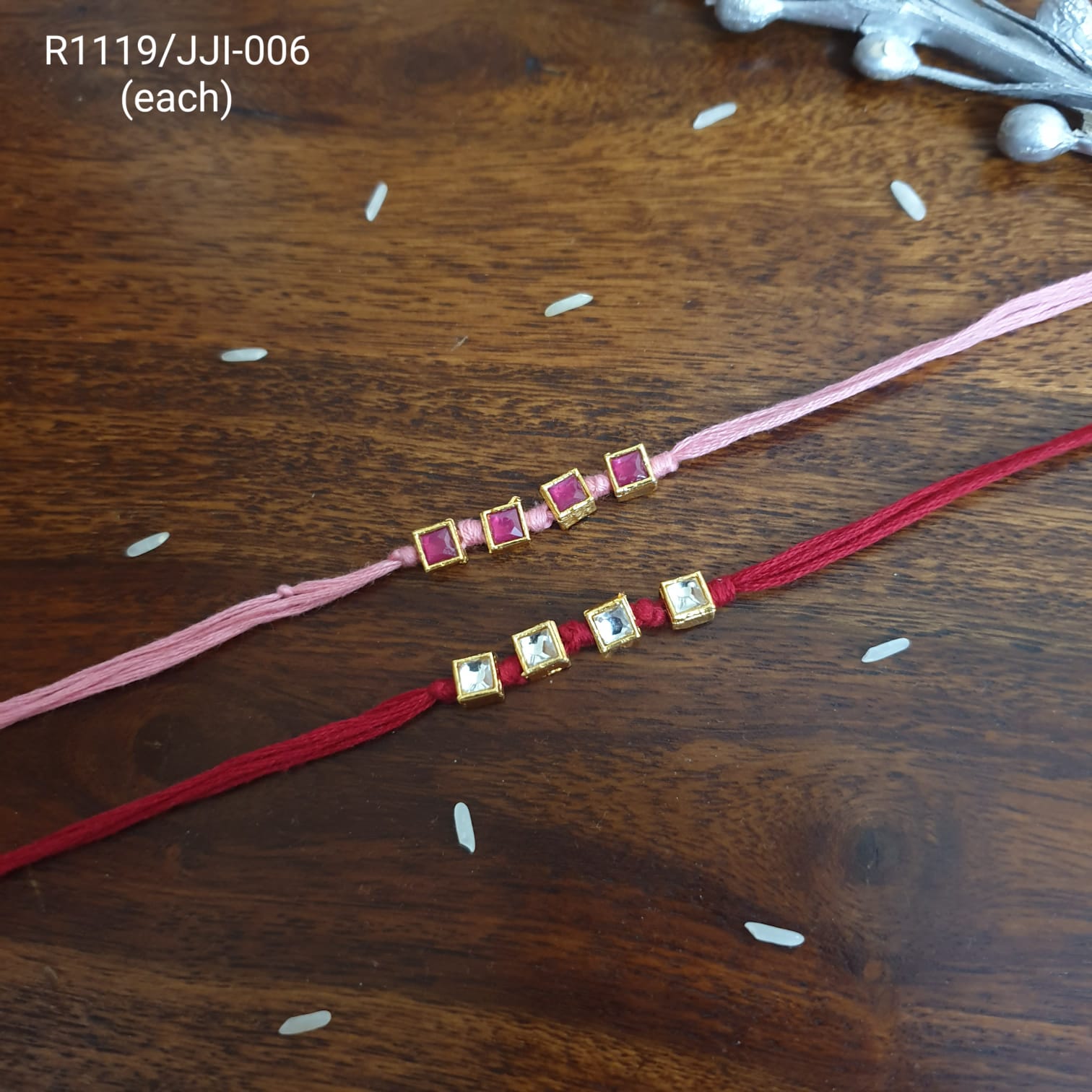 Pink Stone Rakhi For Brother And Sister (Pack Of Two)