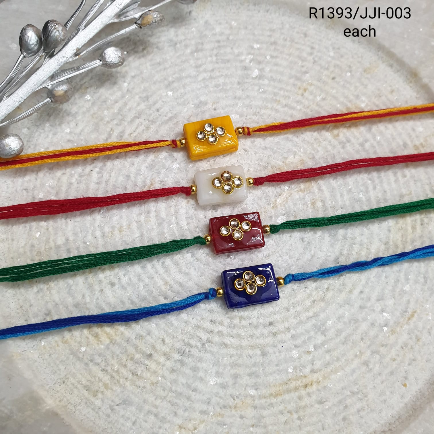 Rectangle Kundan Rakhi (Pack of Four)
