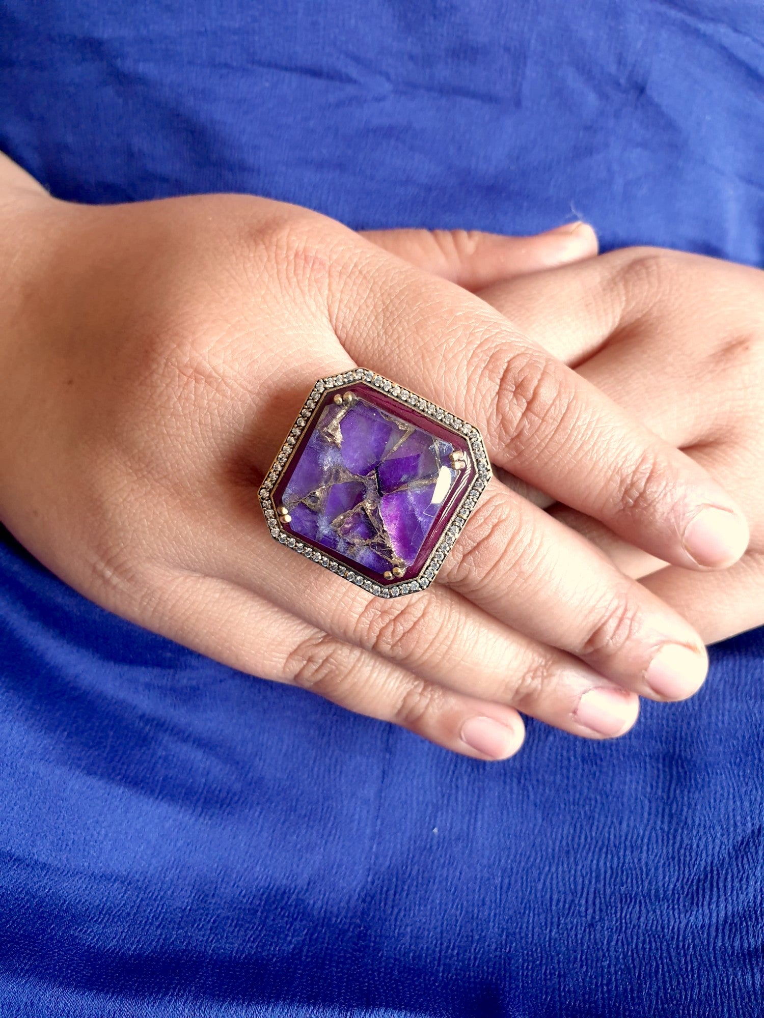 Purple Doublet Stone Adjustable Ring