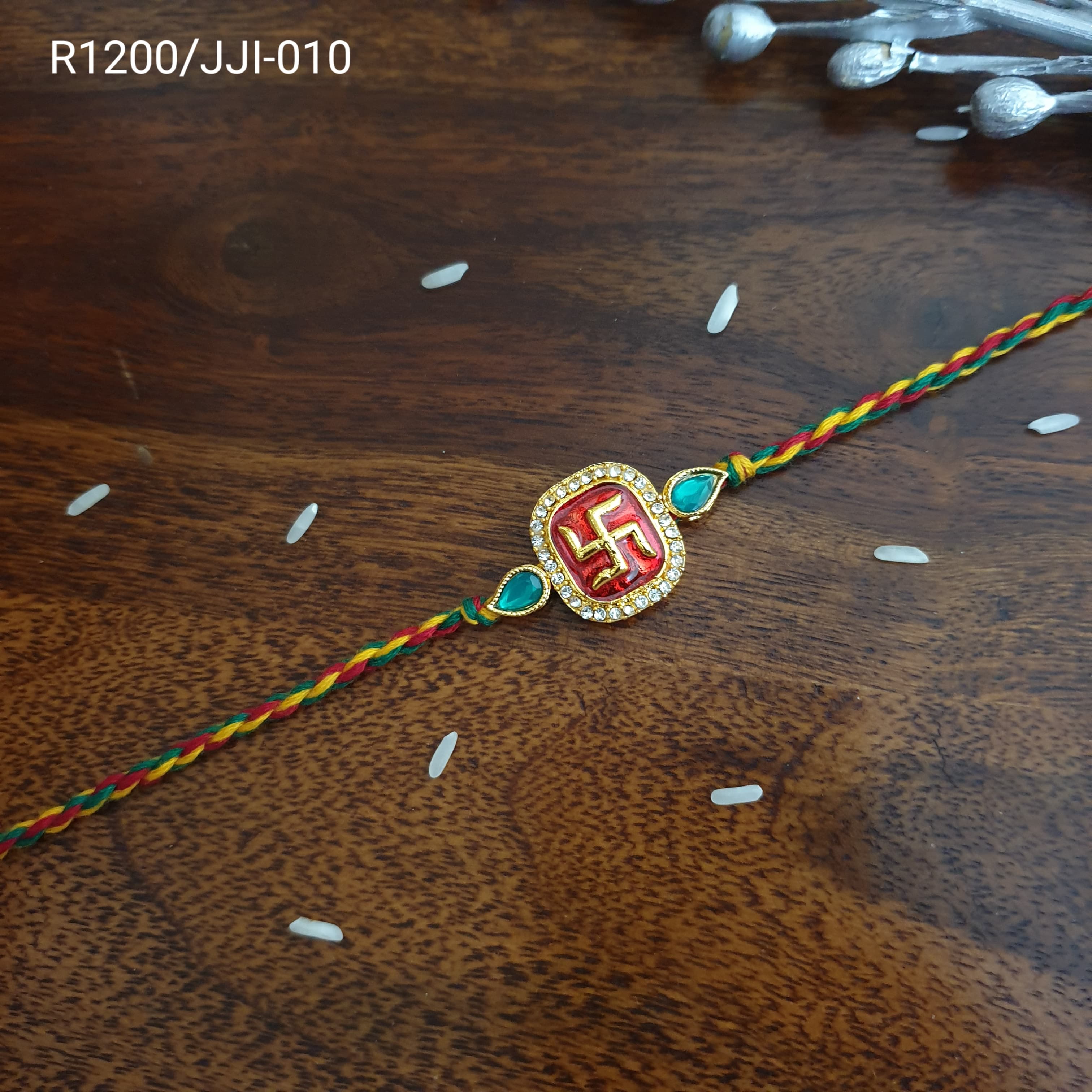 Red Meenakari Swastik Rakhi For Rakshabandhan