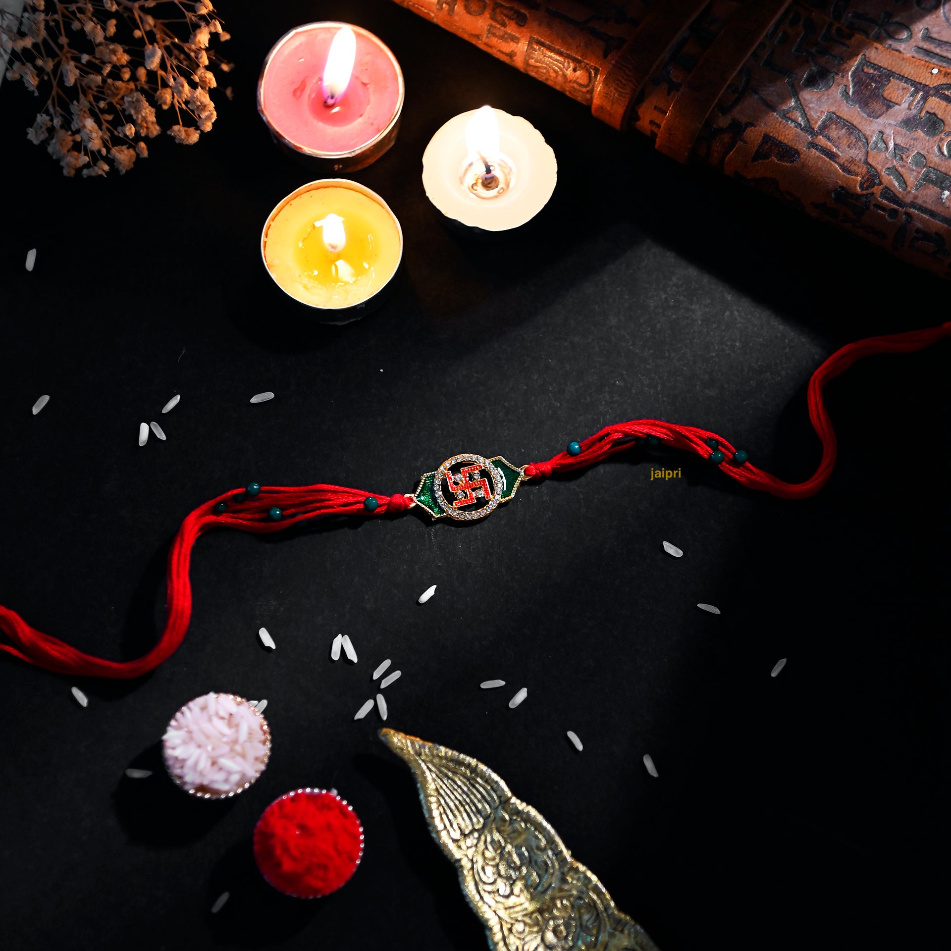 Swastik Meenakari Stone Rakhi For Rakshabandhan (Pack of One)
