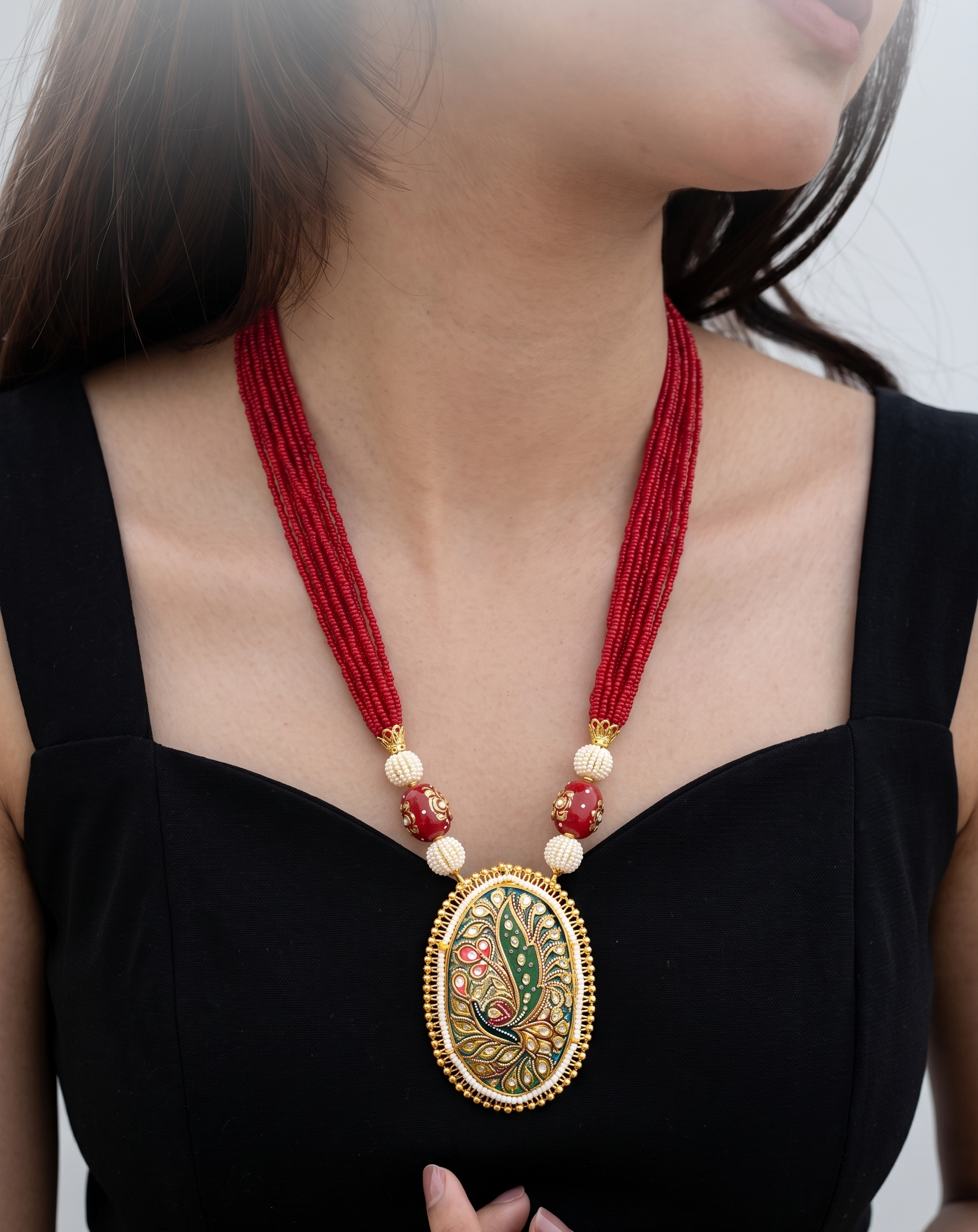 Diana Tanjore Work Pendant Necklace