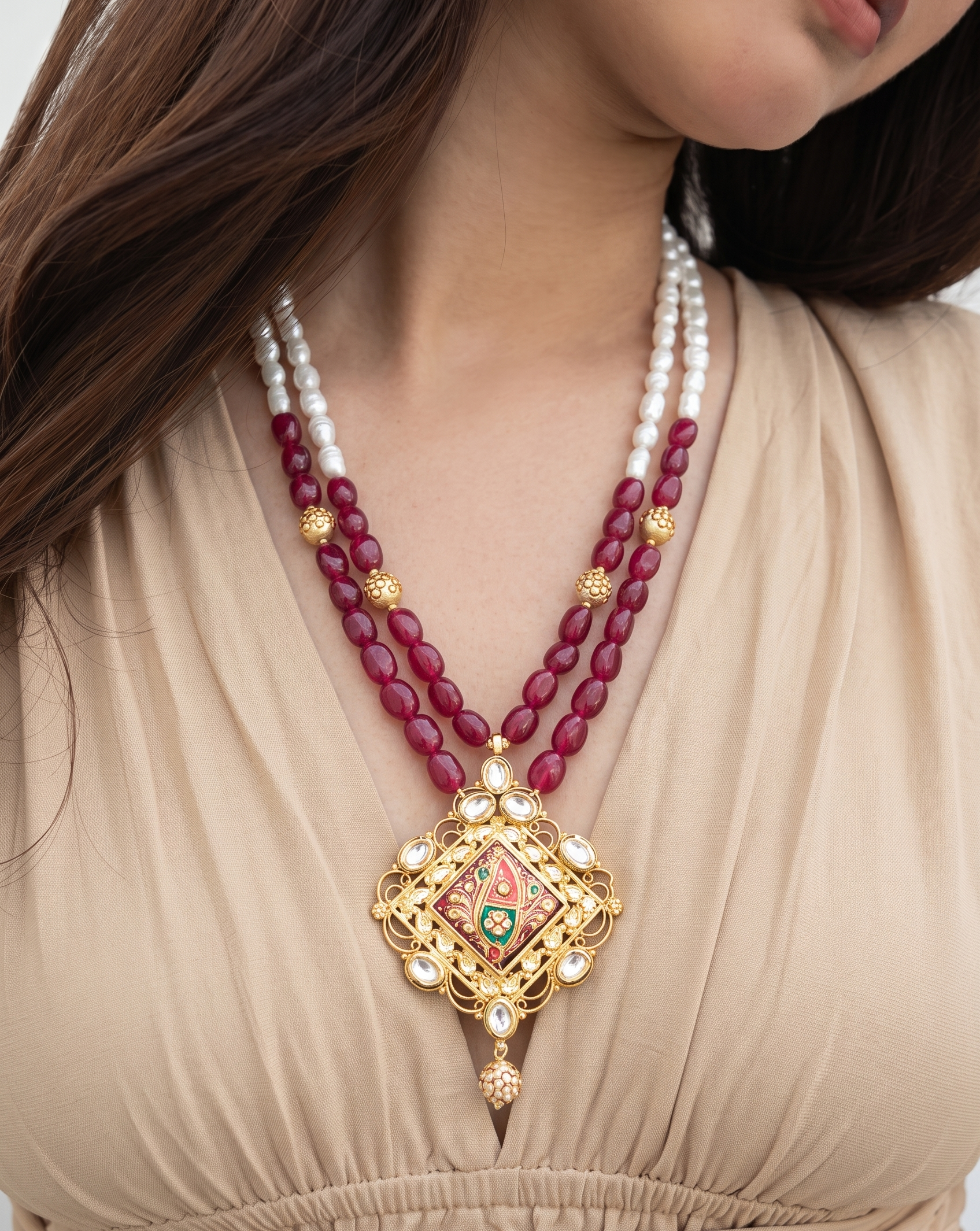 Archer Gold Tone Tanjore Pendant Necklace