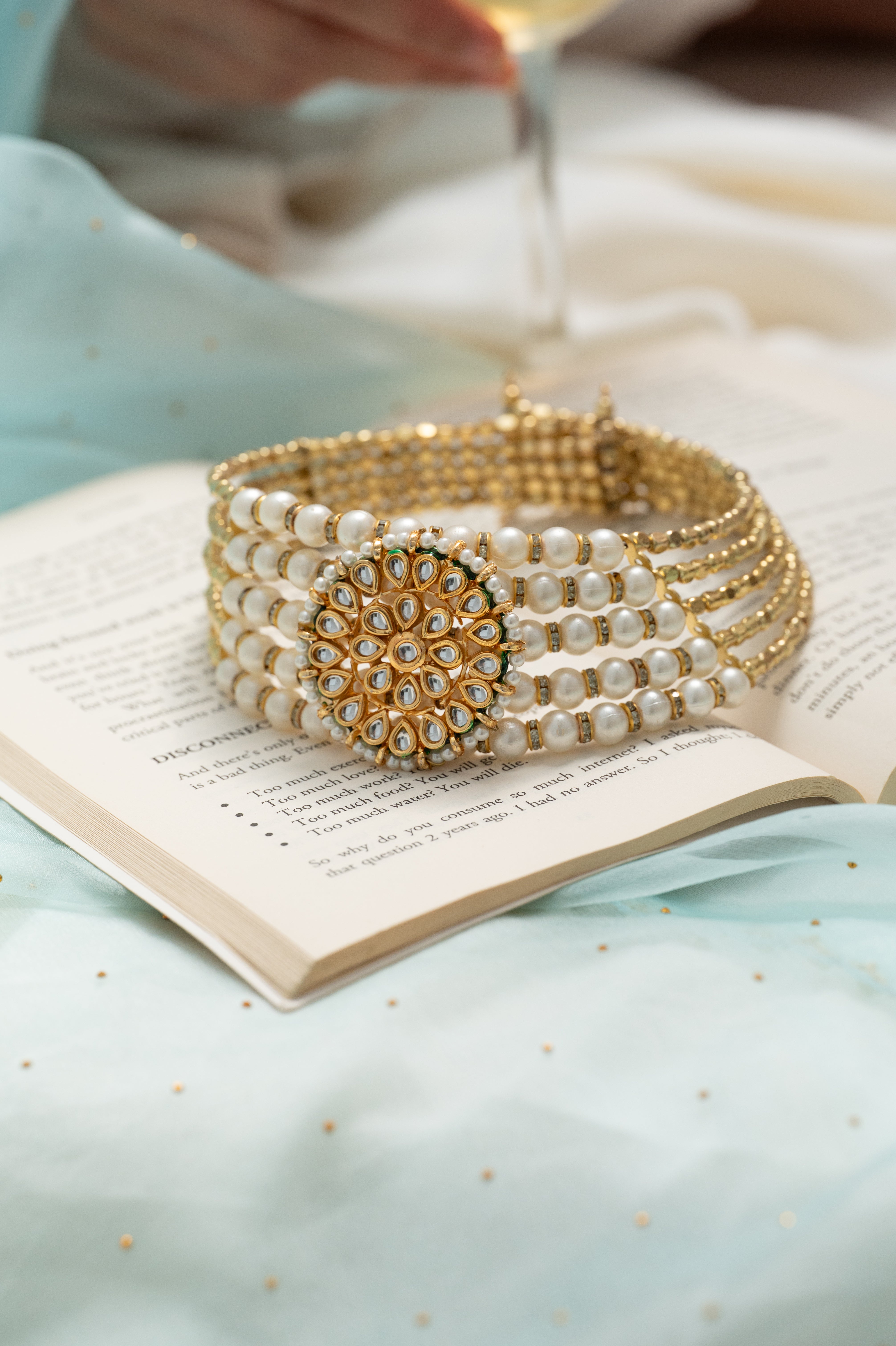 Kundan Polki Motif Pearl Choker Freesize Necklace