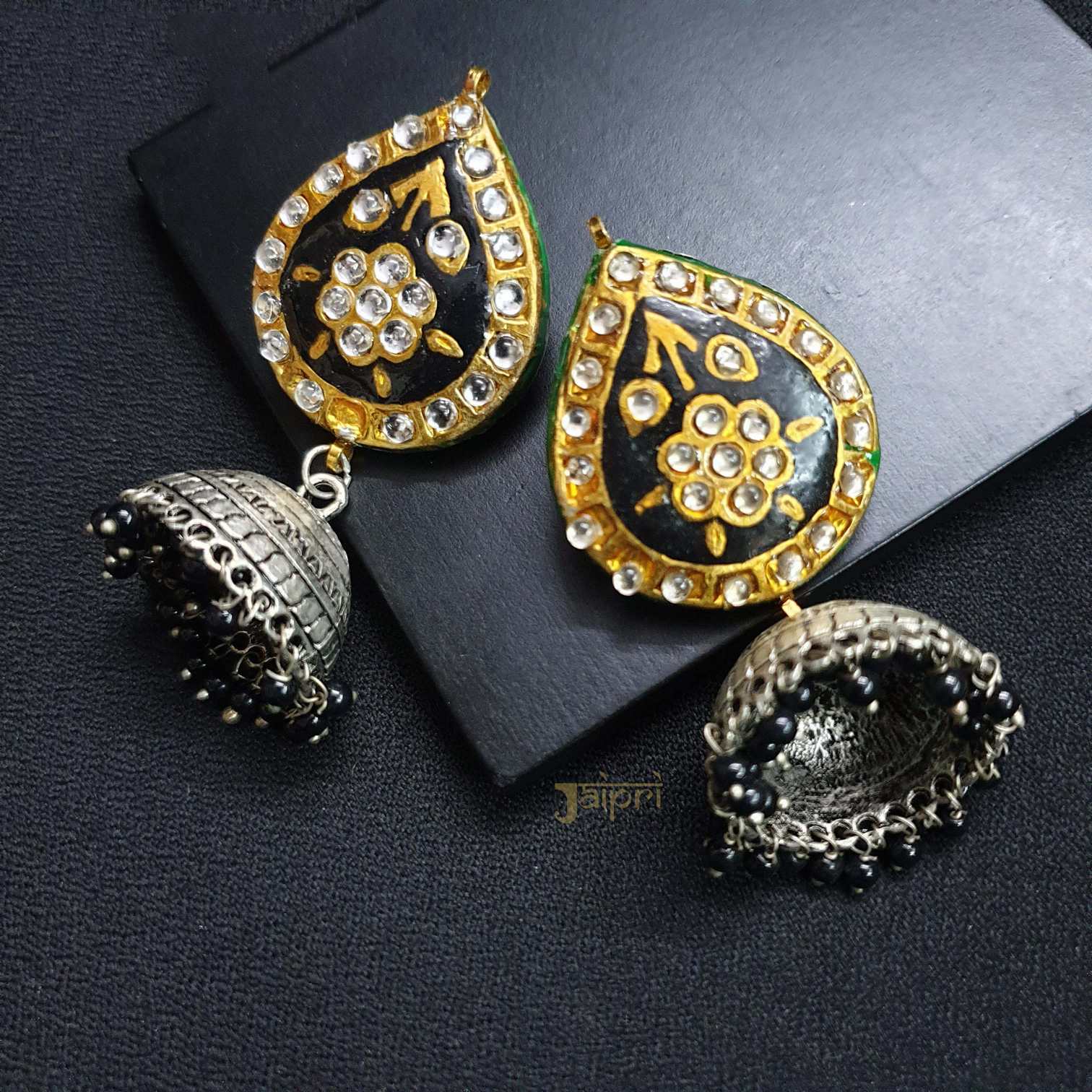 Black Meenakari Oxidised Jhumki Earrings