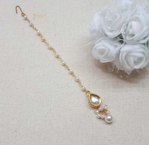 Tear-Drop Design Pearl Stone Maang Tikka – Jaipri