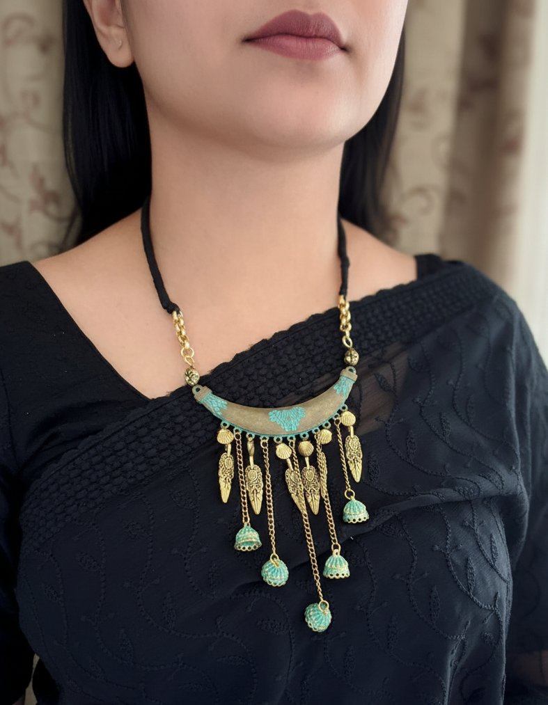 Turquoise Antique Tone Beaded Necklace Set
