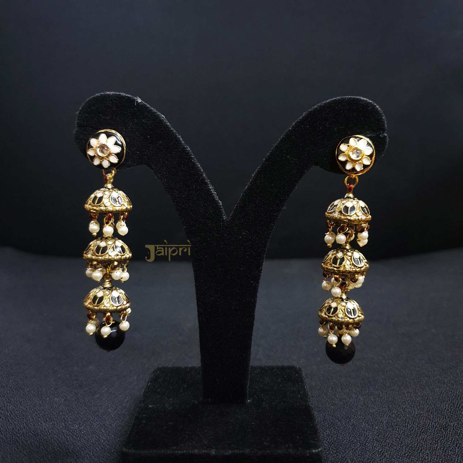 Black Meenakari Layered Jhumki Earrings